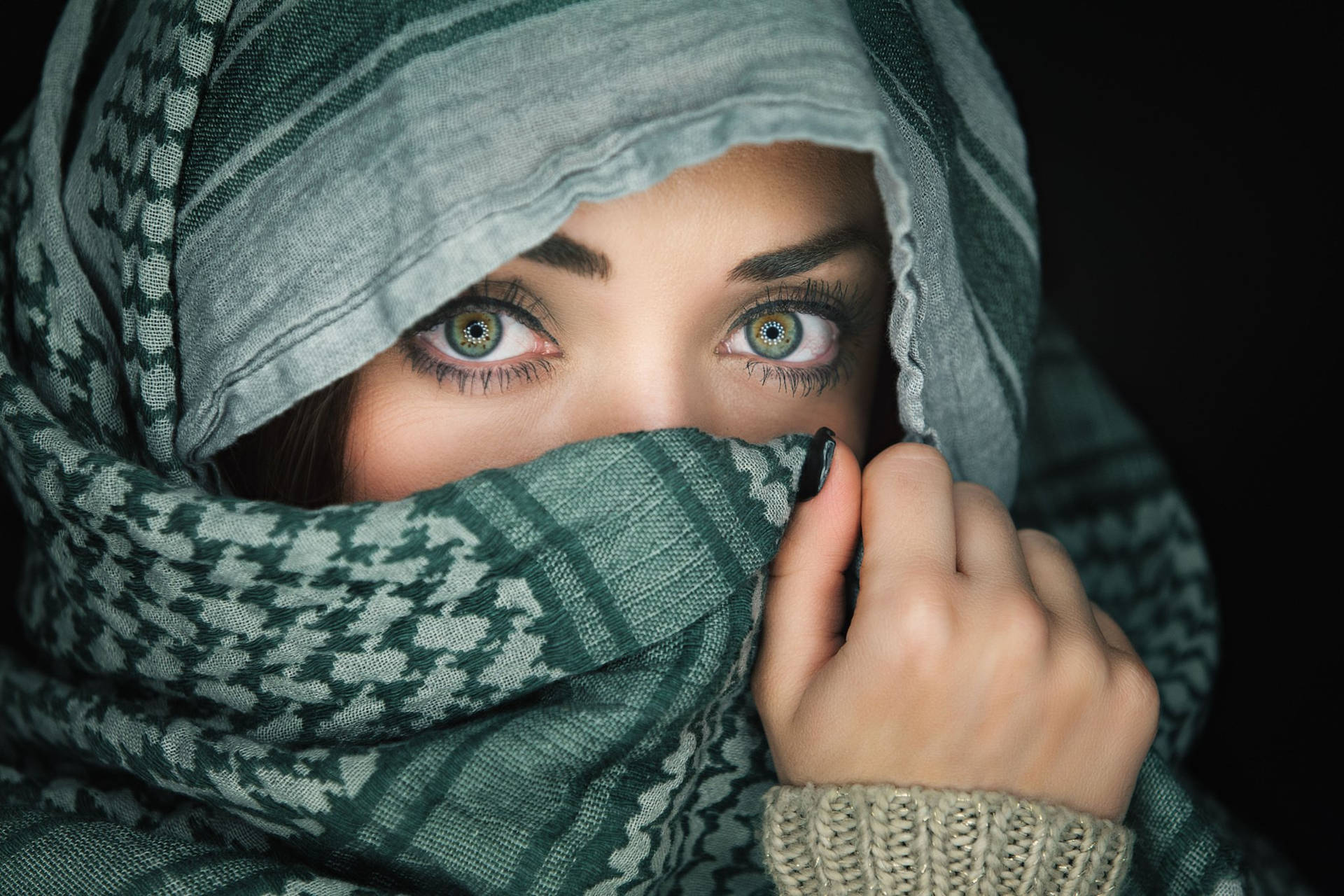 Beautiful Face Covered With Shawl Scarf Wallpaper
