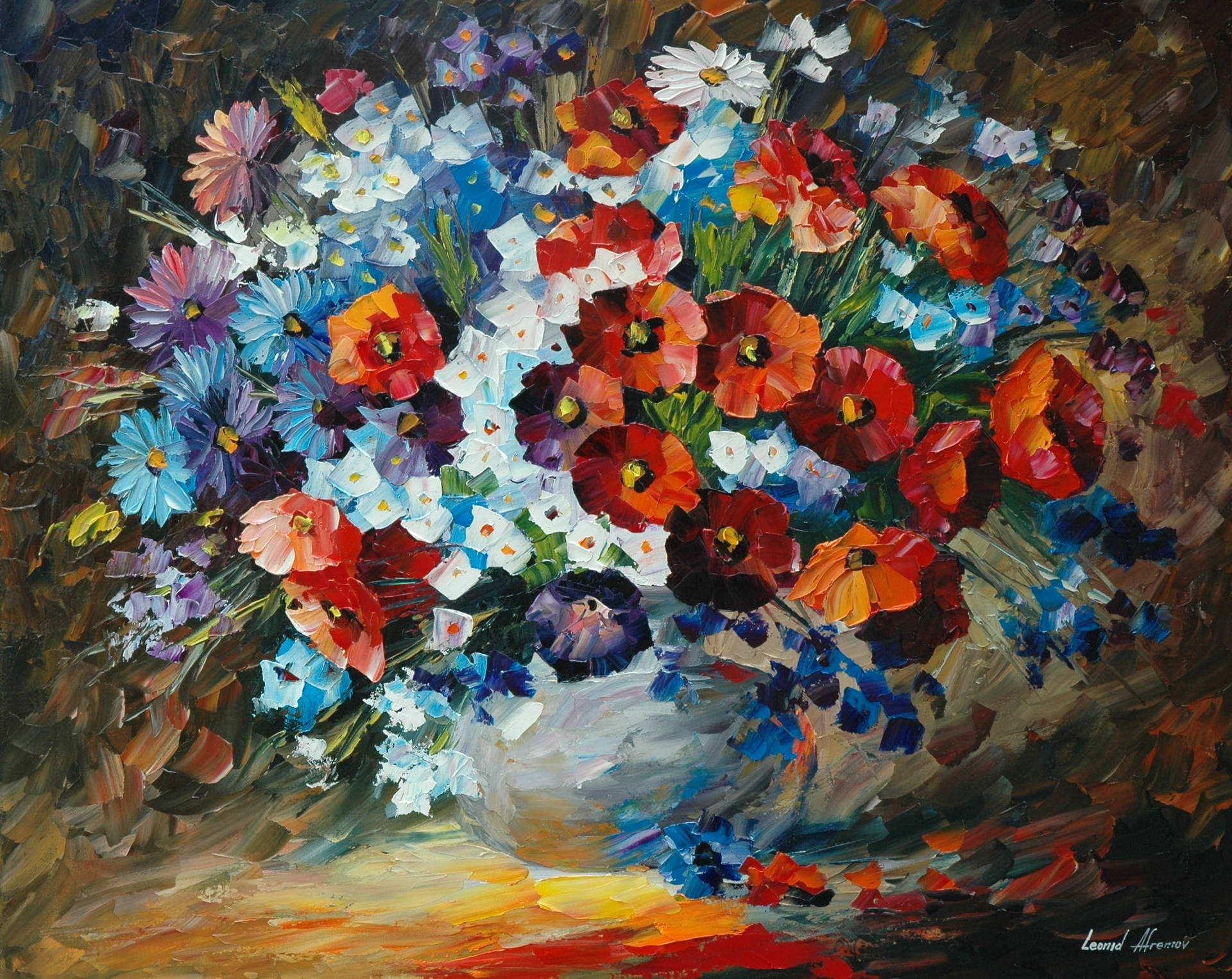 Vibrant Floral Artwork - A Beautiful Painting Adorn on the Desktop Wallpaper