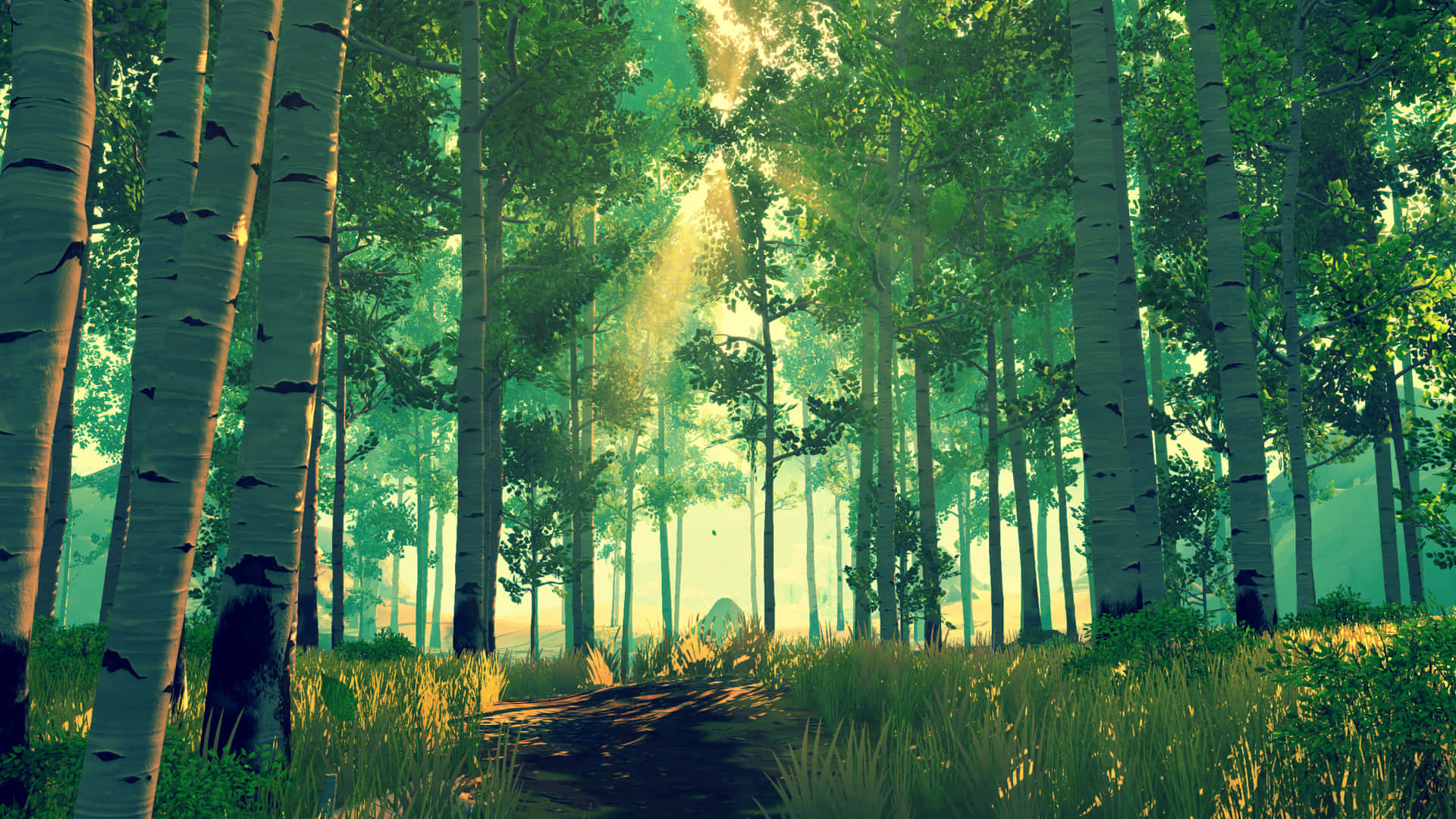 Enchanting Sunlit Forest Wallpaper