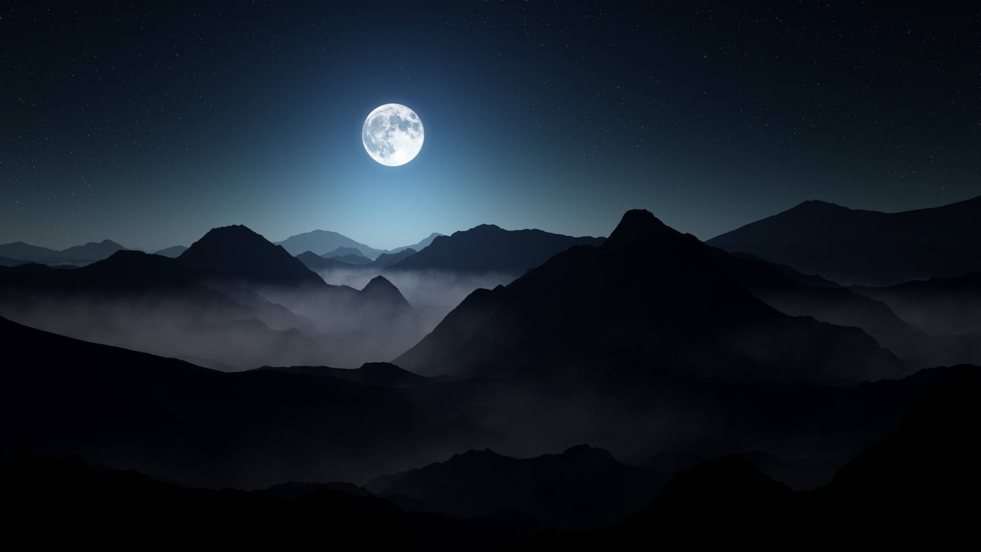 Beautiful Full Moon And Foggy Mountains Wallpaper