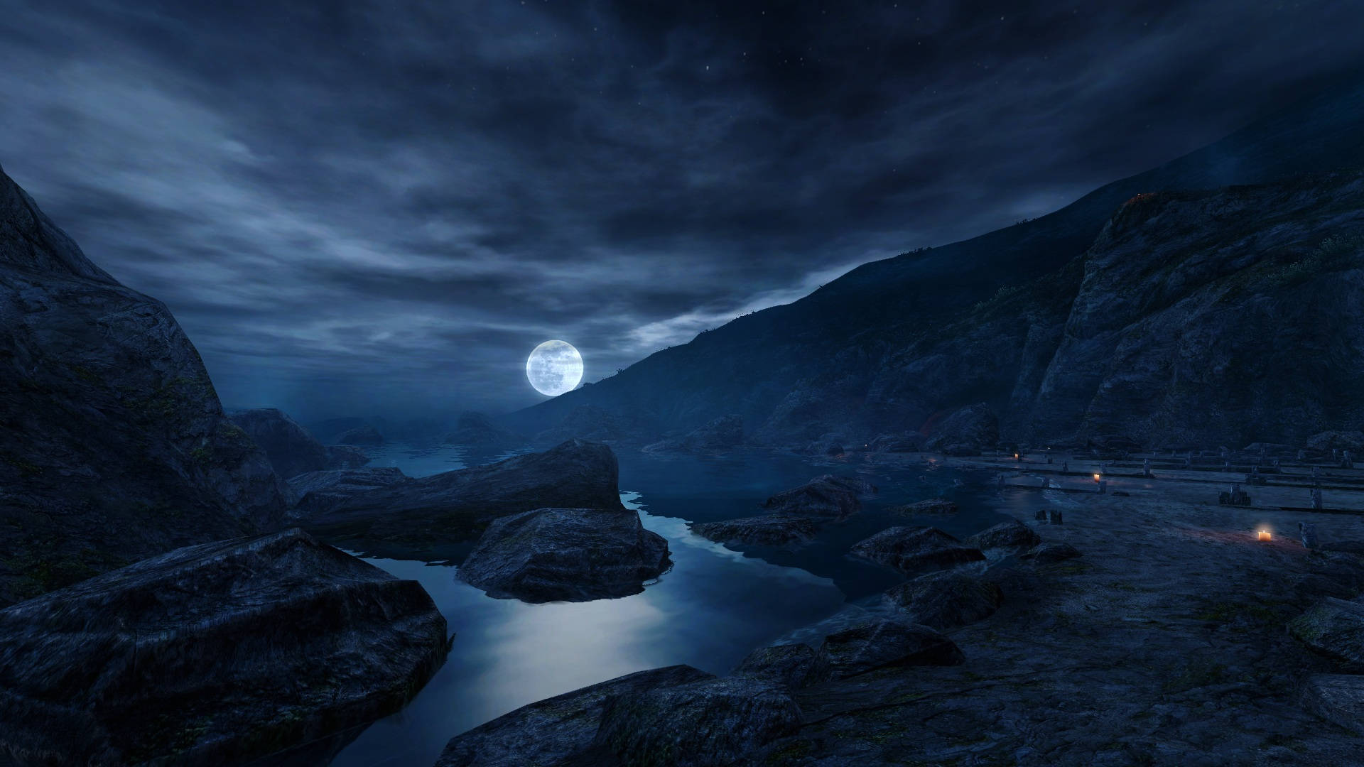 Beautiful Full Moon Rock Island 3d Wallpaper