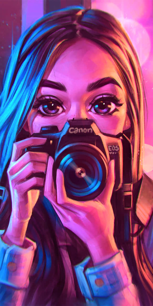 Camera And A Beautiful Girl Cartoon Wallpaper