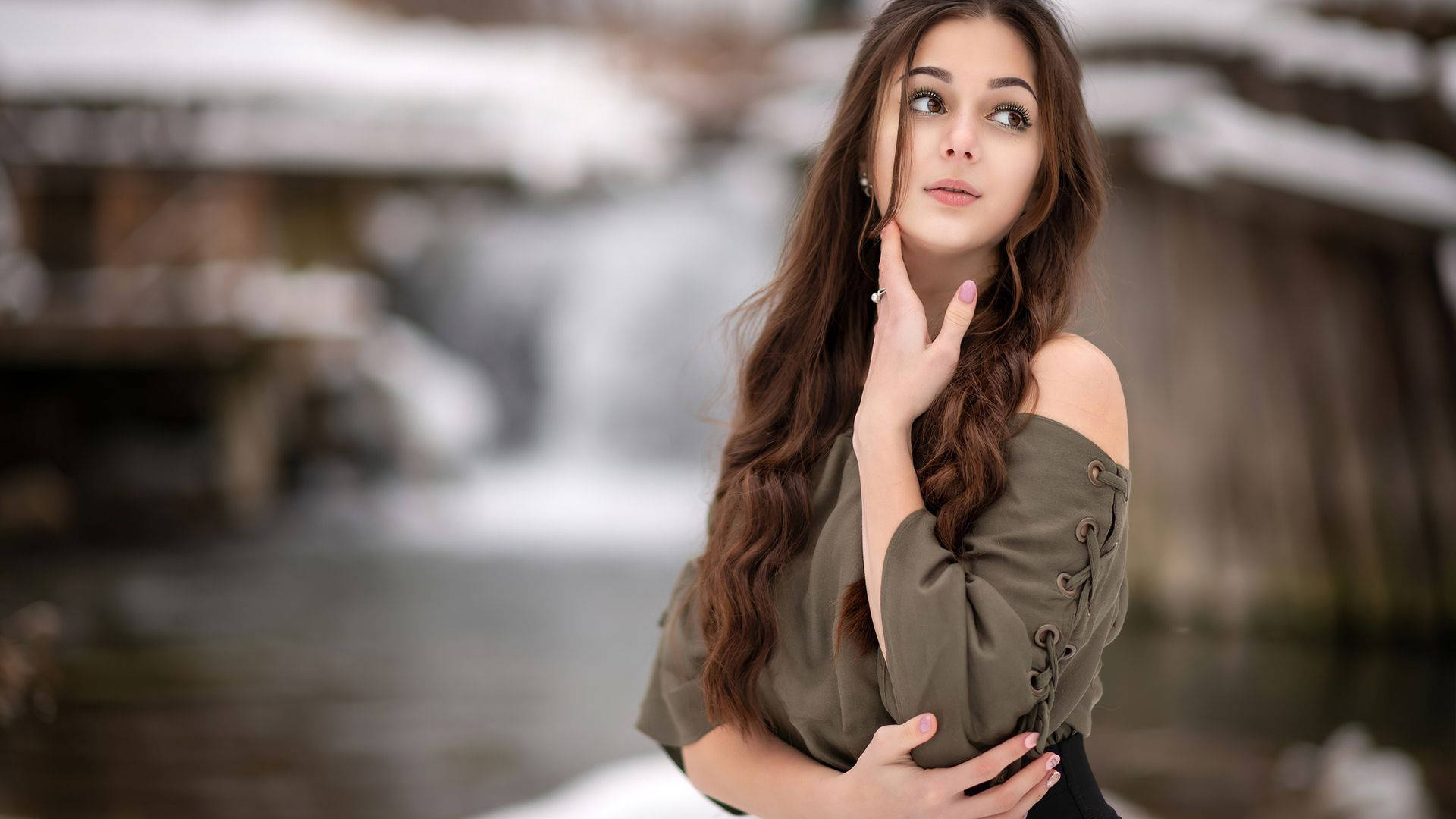 Beautiful Girl During Winter Background