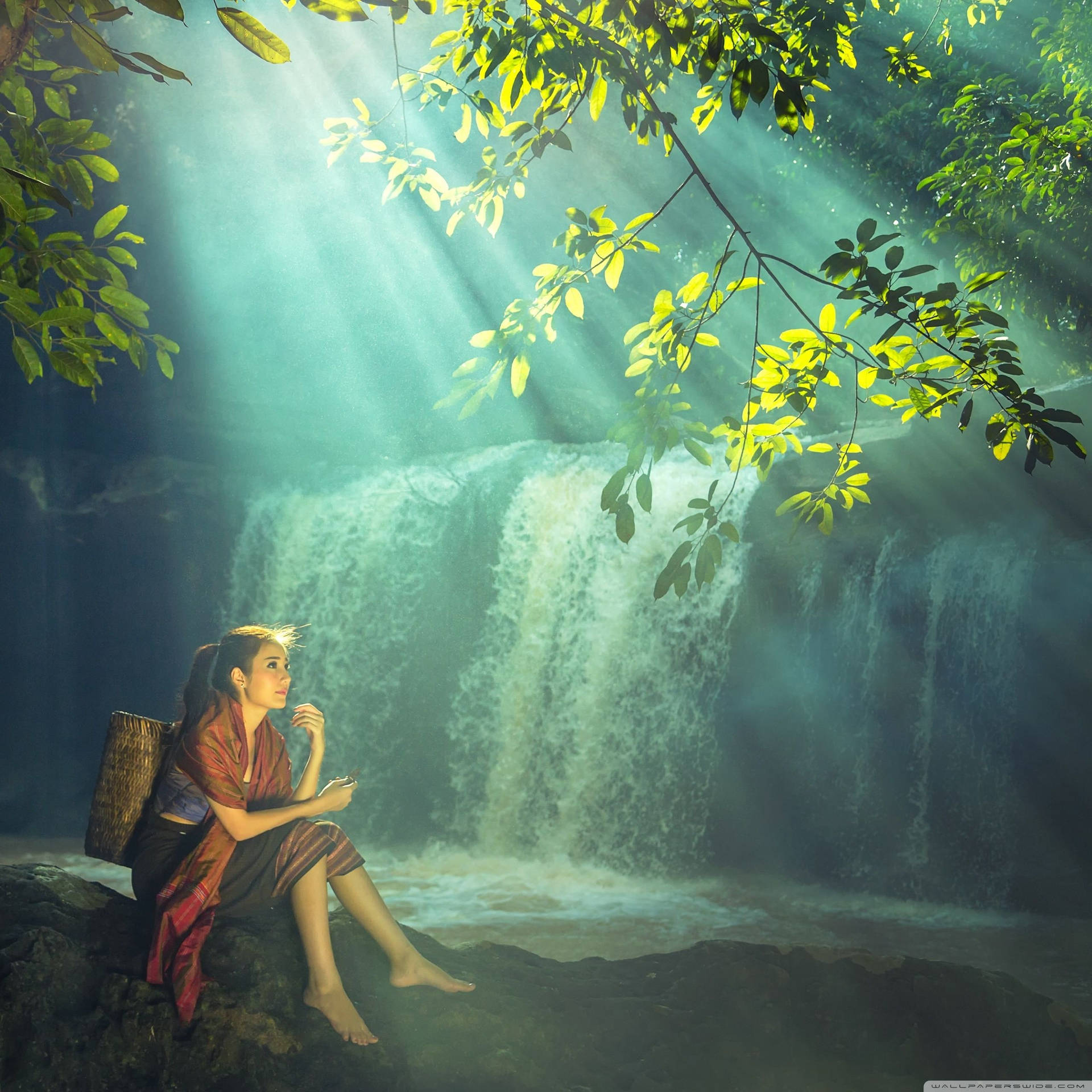 Beautiful Girl Near Waterfalls