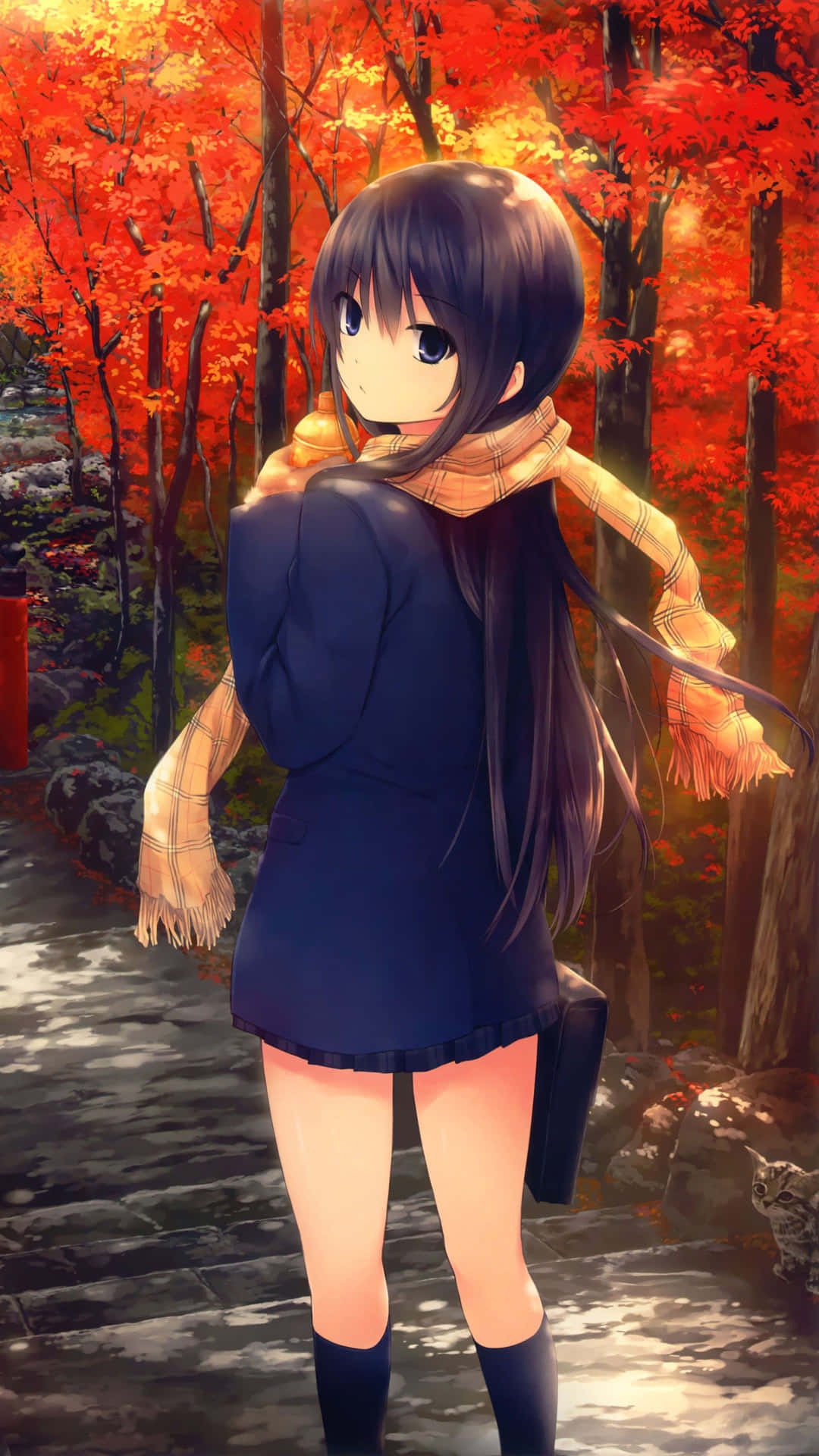 Schönesmädchen Im Herbstwald Anime Wallpaper