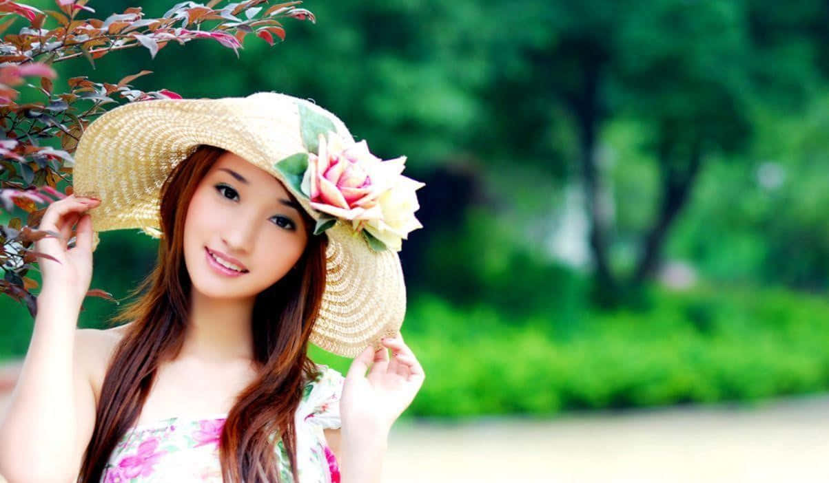 A Beautiful Girl In A Hat Posing Near A Tree