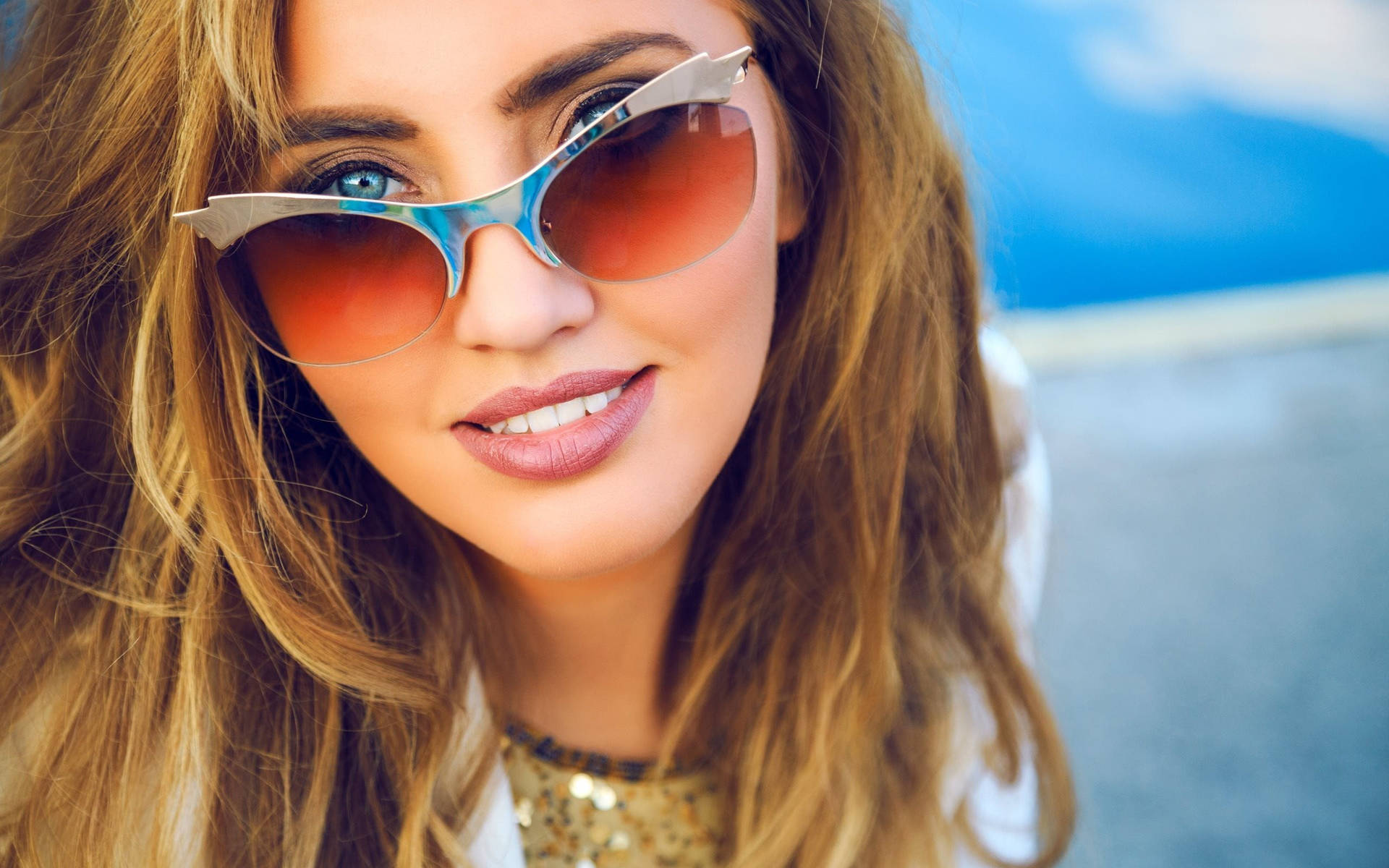 Beautiful Girls Colored Sunglasses Background