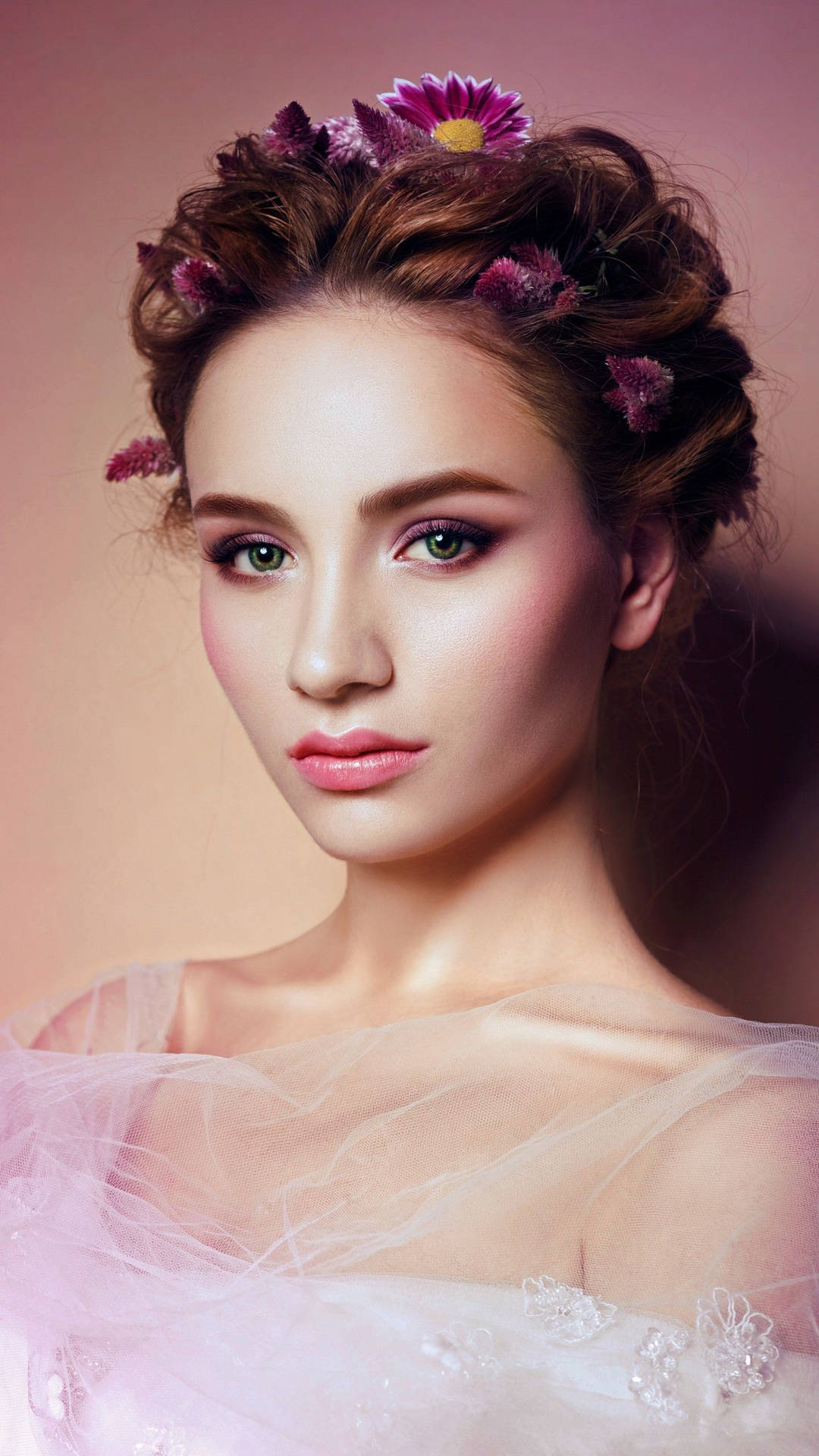 Beautiful Girls Pink Flower Hair Background