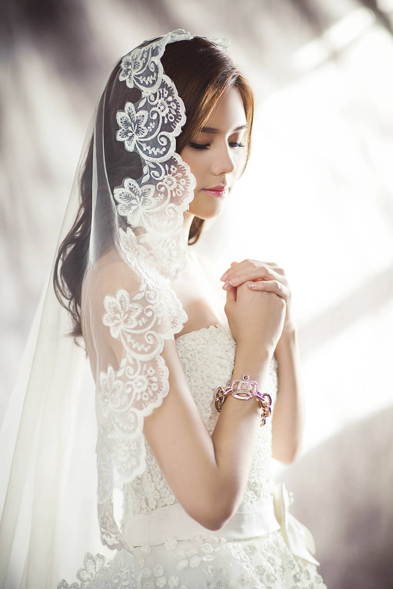 Beautiful Girls Wedding Gown And Veil Background