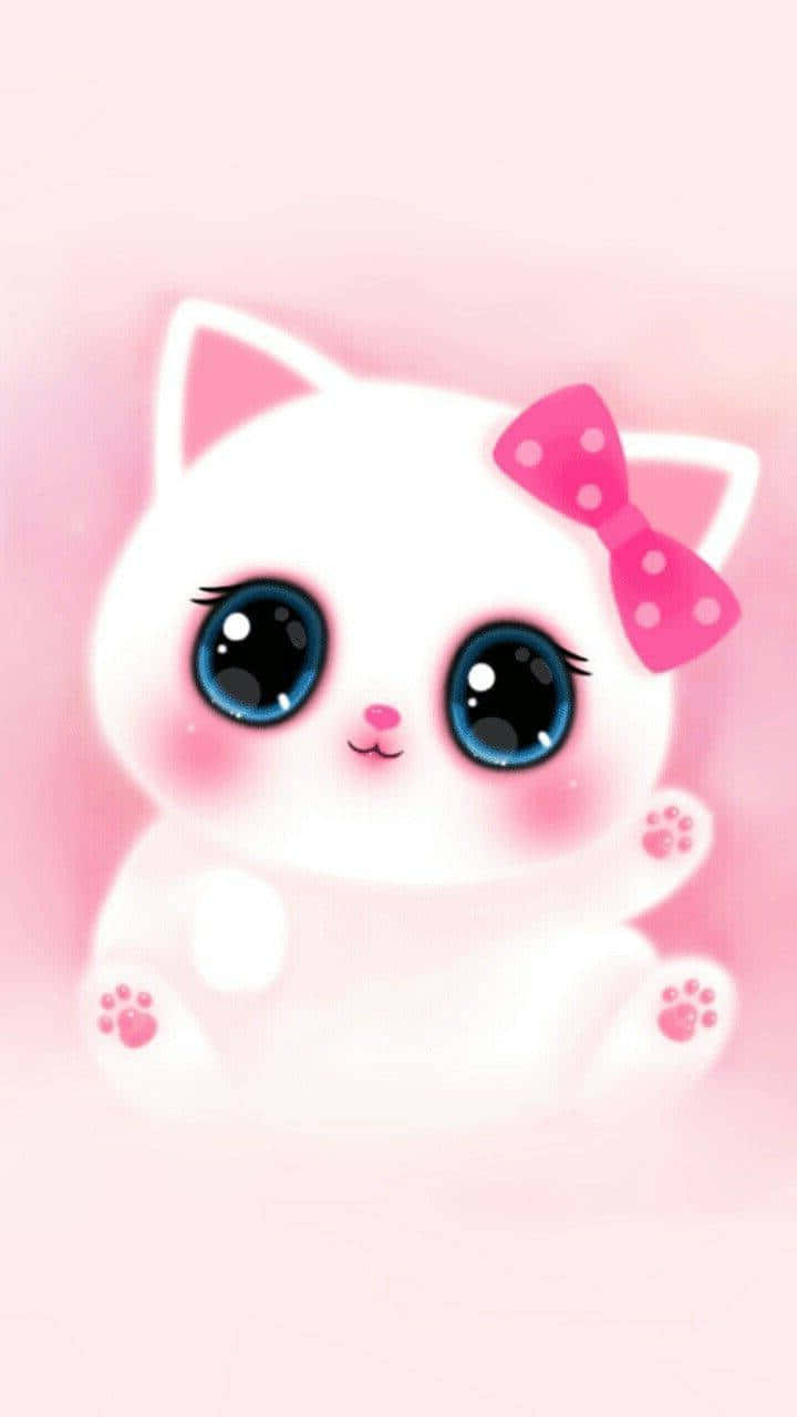 Cute White Cat With Pink Bow Wallpaper