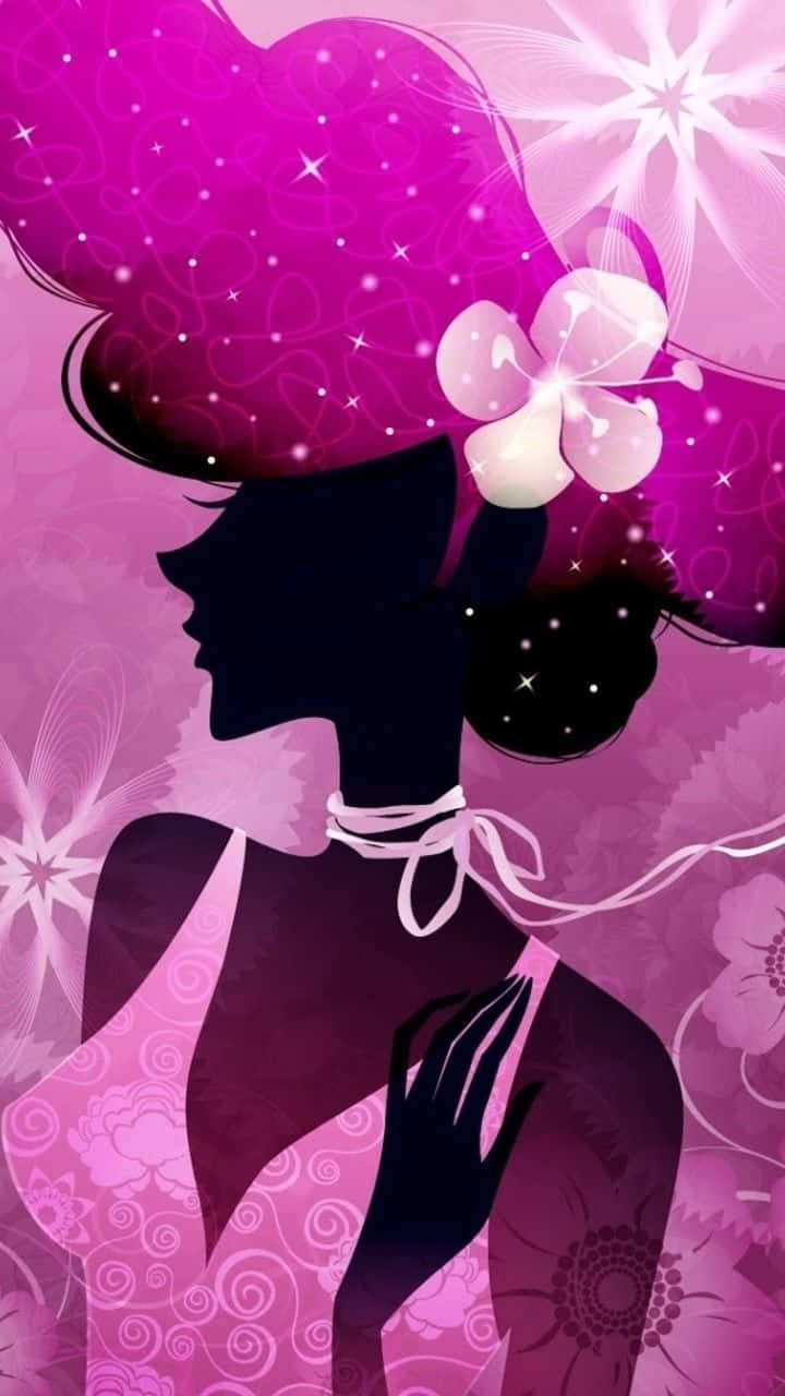 Einefrau In Einem Rosa Kleid Mit Hut. Wallpaper