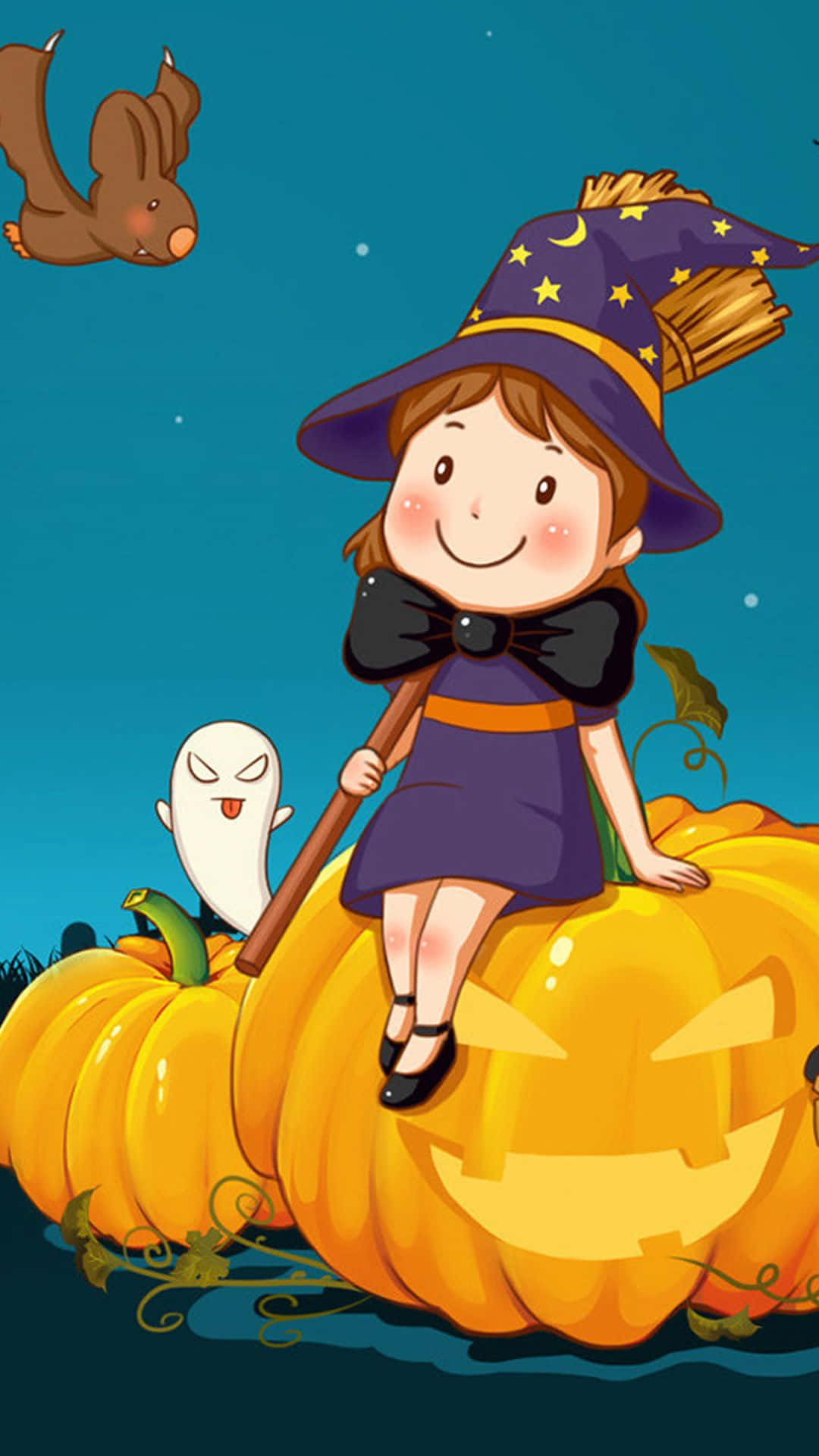 Beautiful Halloween Cartoon Girl Wallpaper