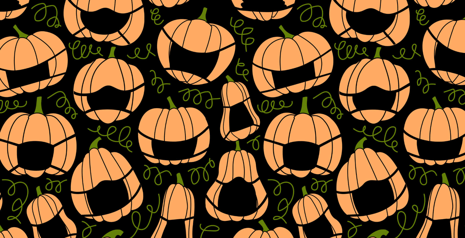Smukke Halloween-græskar med maskerede ansigter skaber et smukt mønster. Wallpaper