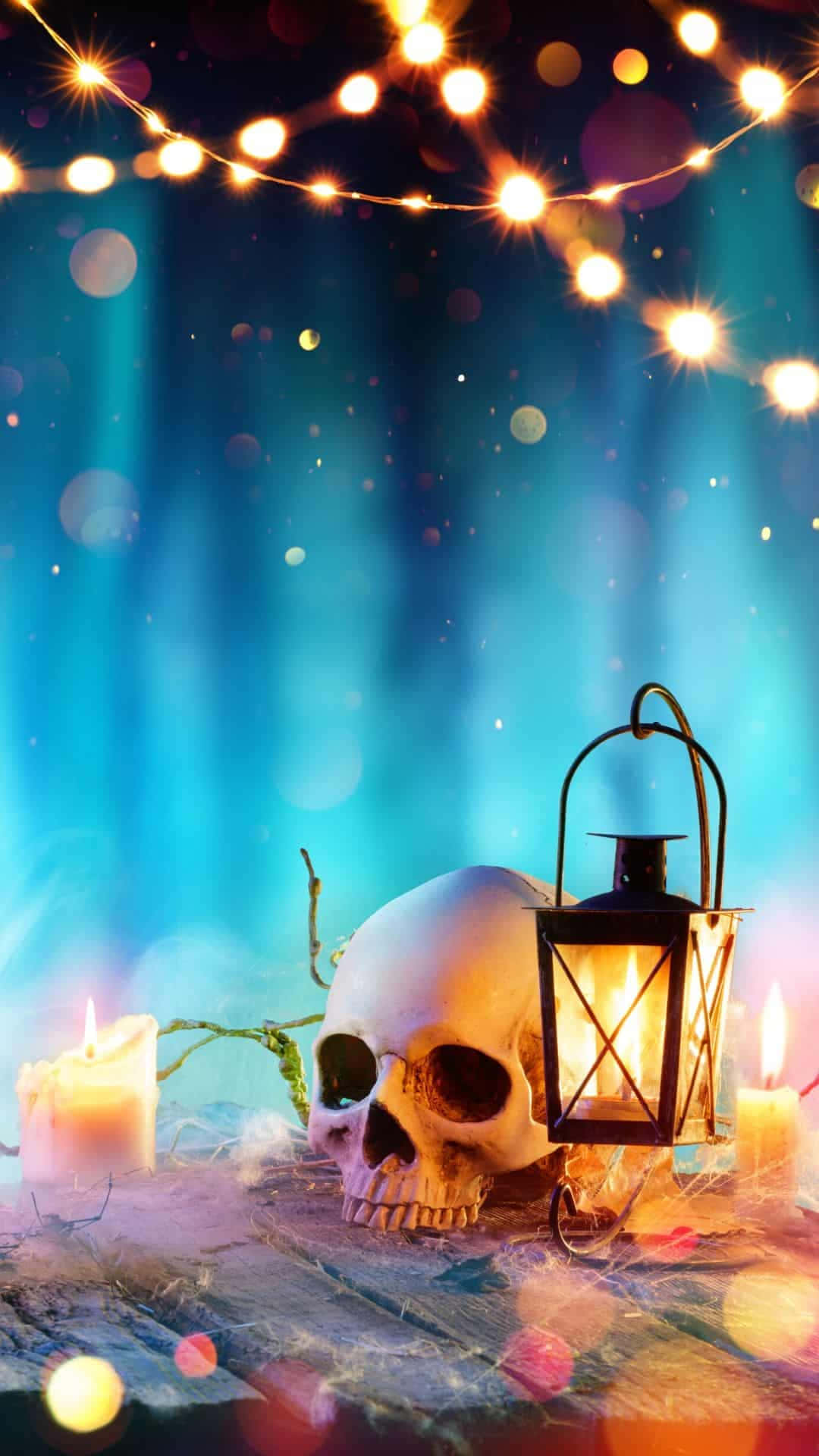 Smukke Halloween skull med lygte under buske tapet Wallpaper