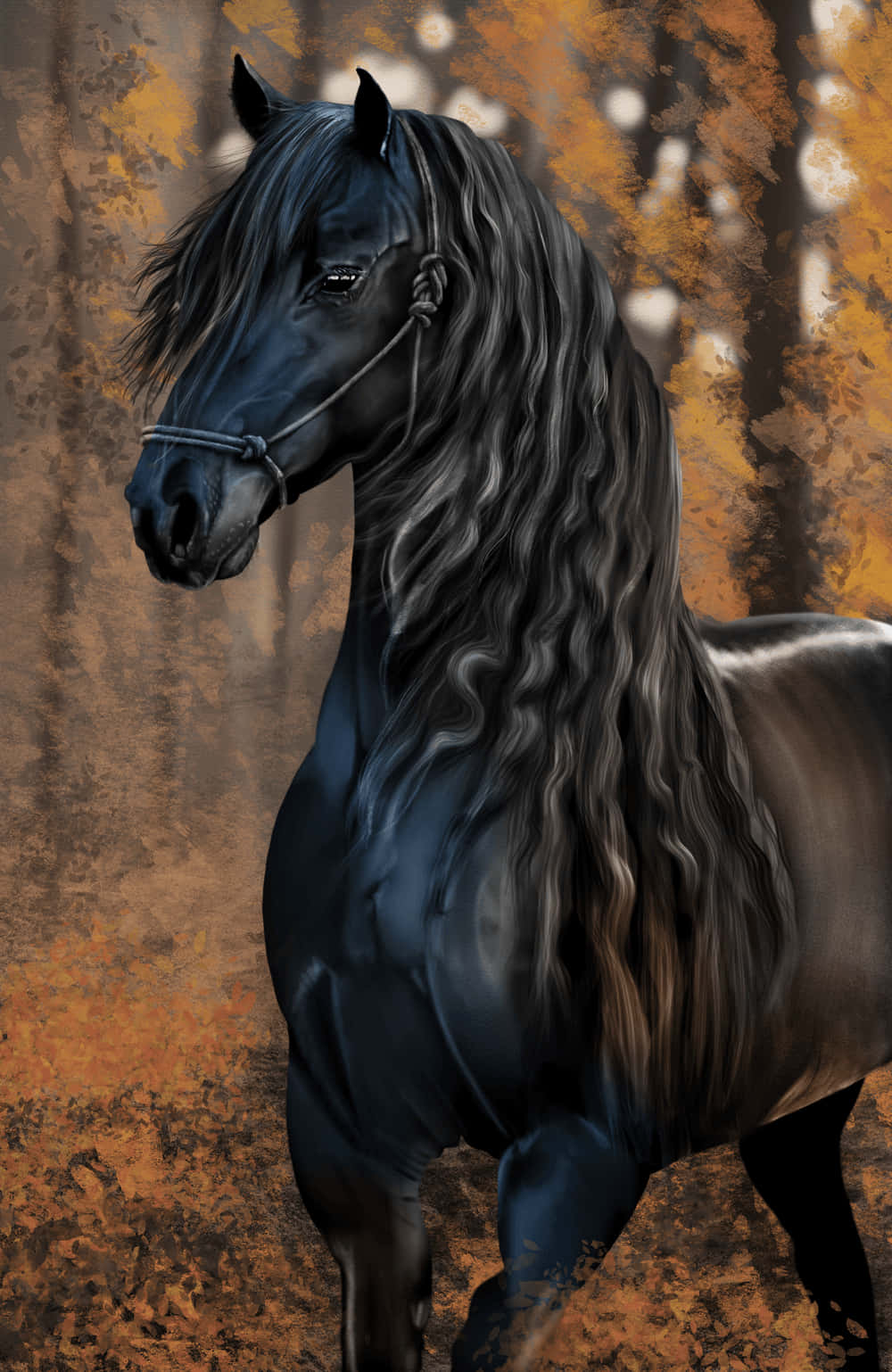 Bellissimaimmagine Di Un Cavallo Frisone Nero
