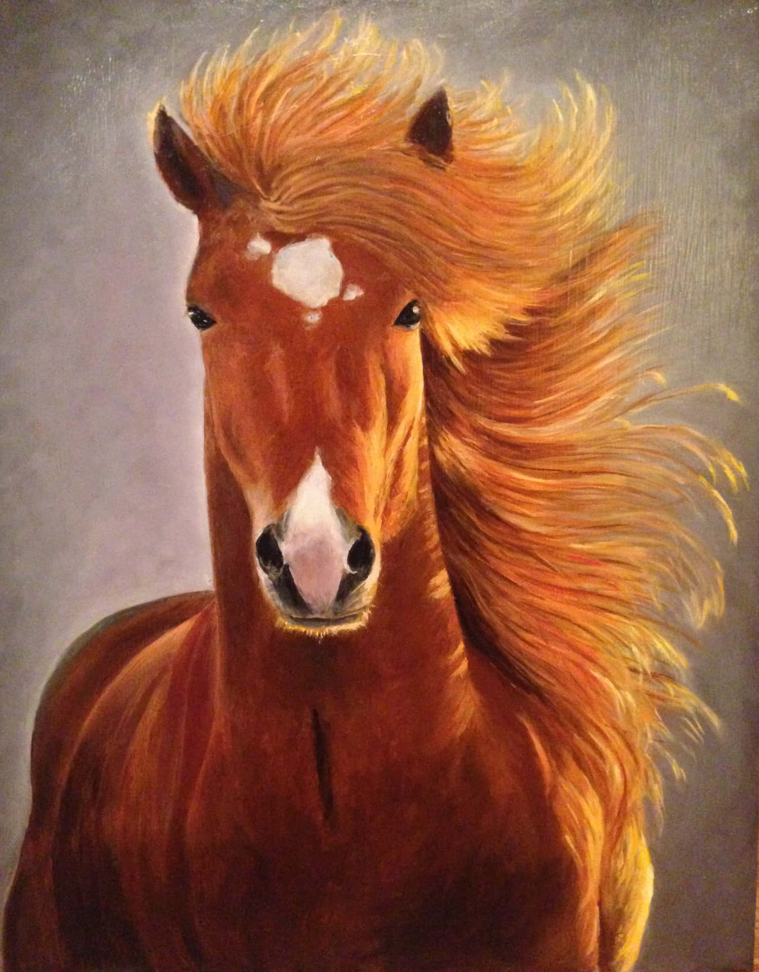 Bellissimaimmagine Di Un Dipinto Raffigurante Un Magnifico Cavallo Marrone.