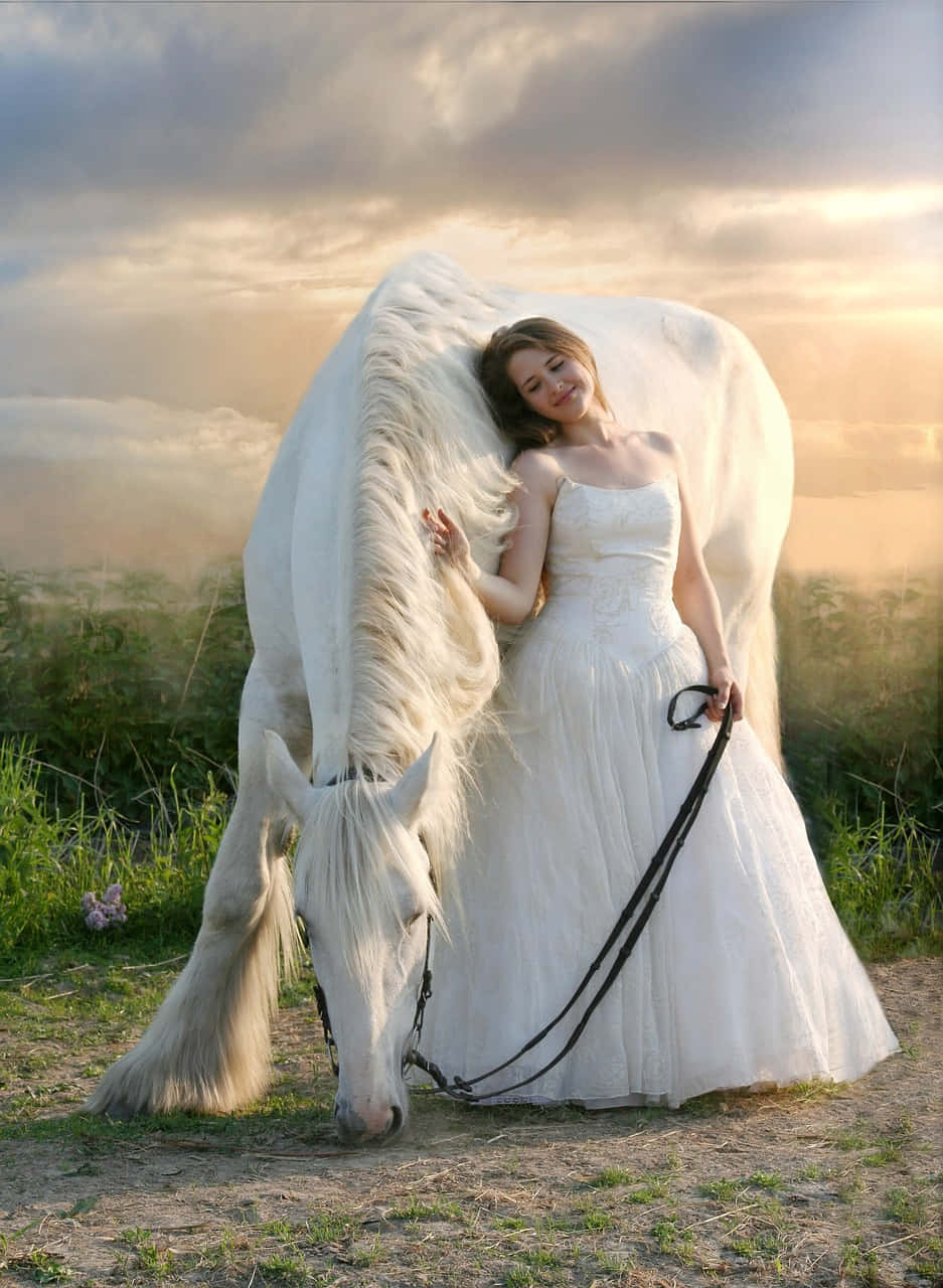 Beautiful White Horse And Lady Picture