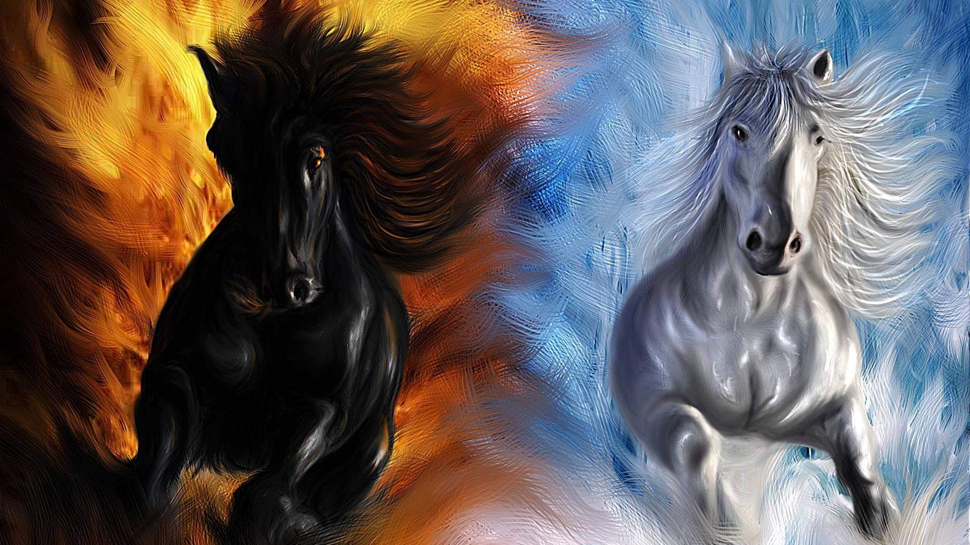 Beautiful Horses Red And Blue