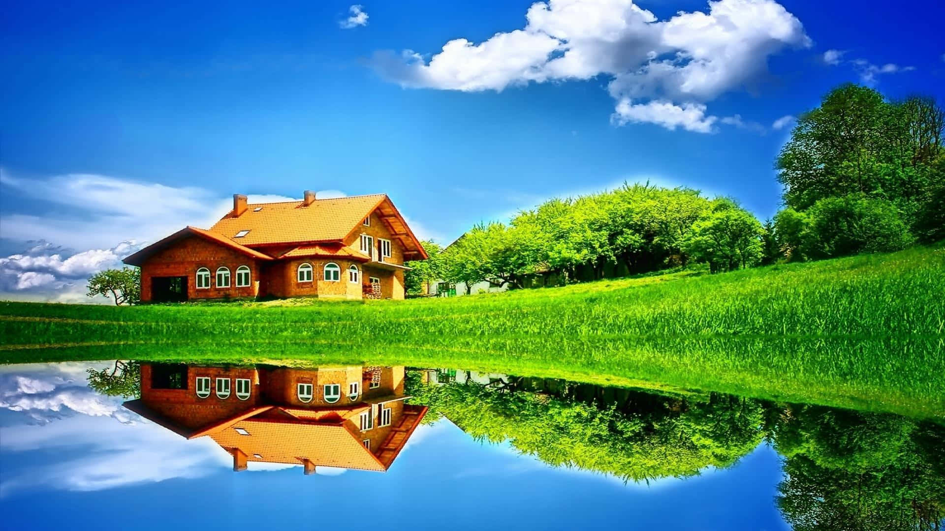 A House Is Reflected In A Lake