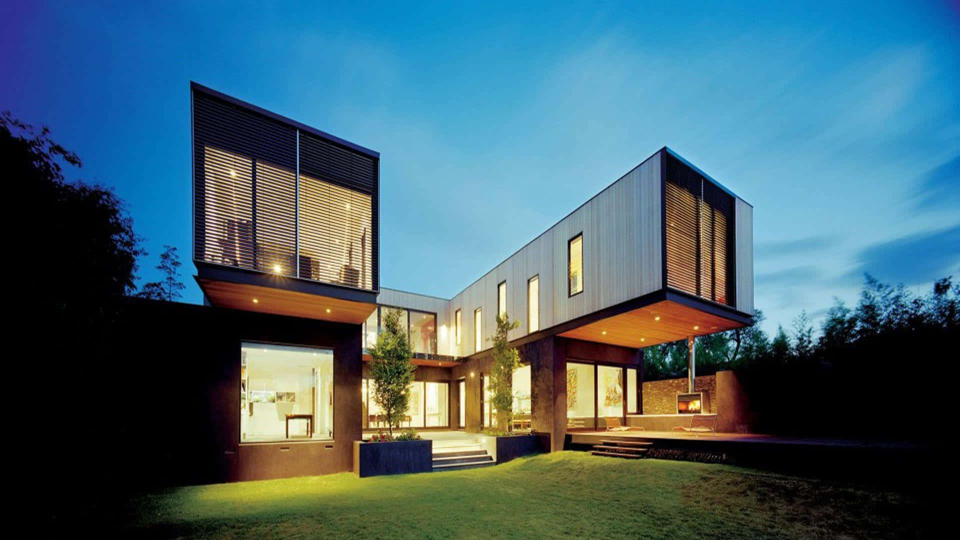 Modernehus Med En Stor Glasfacade
