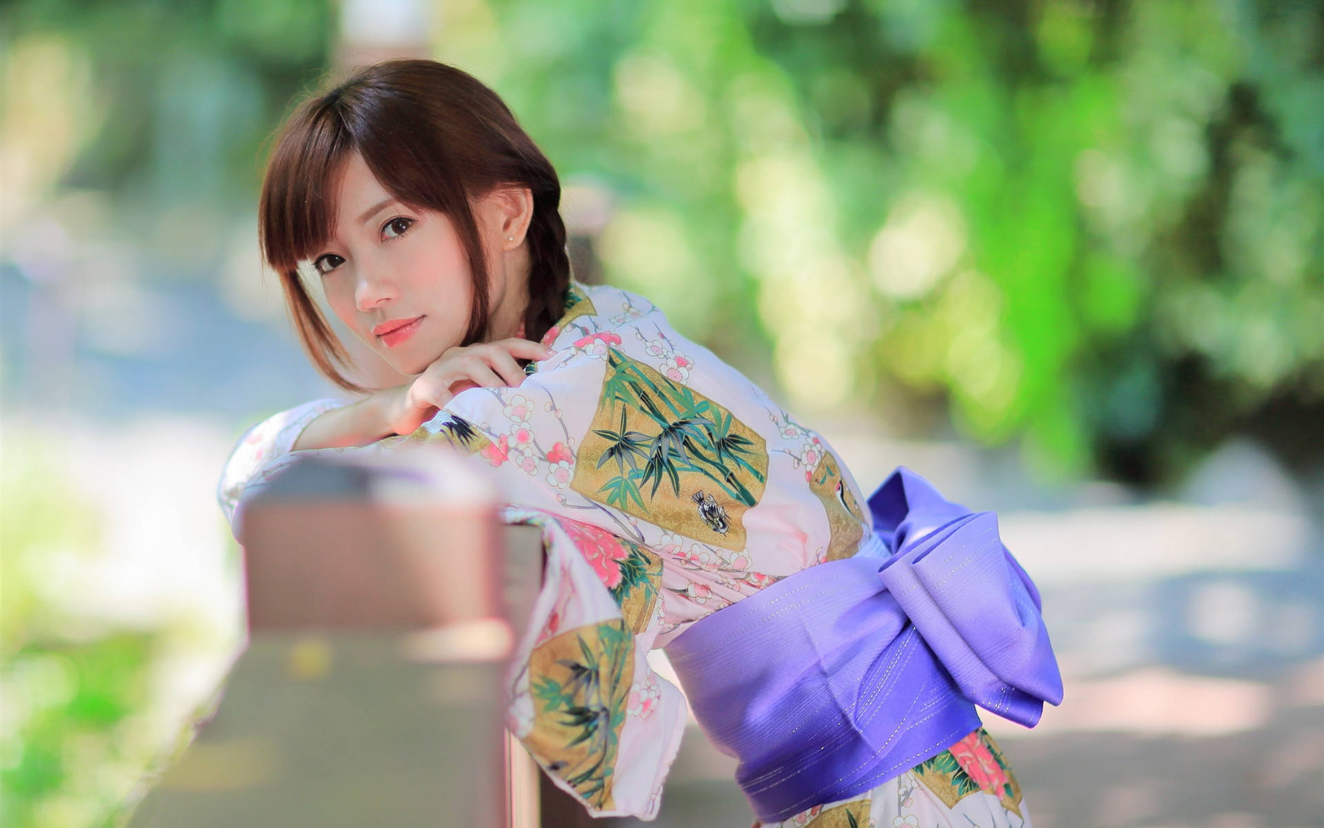 Beautiful Japanese Girl Outdoors Background