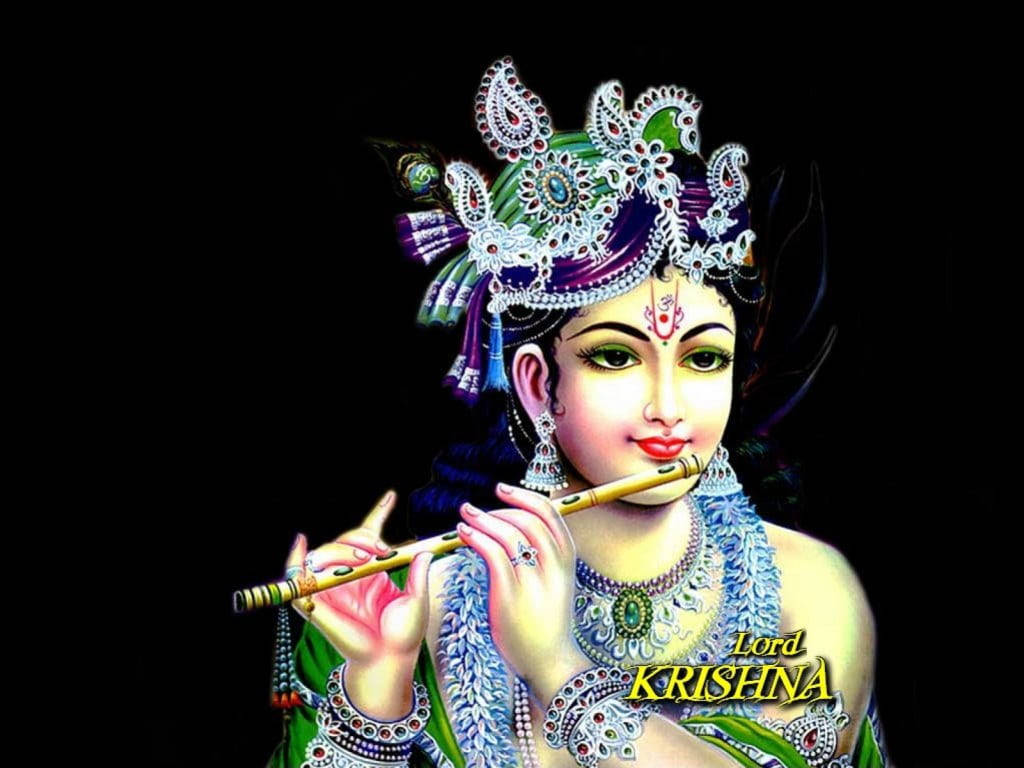 Beautiful Krishna Black Background Wallpaper