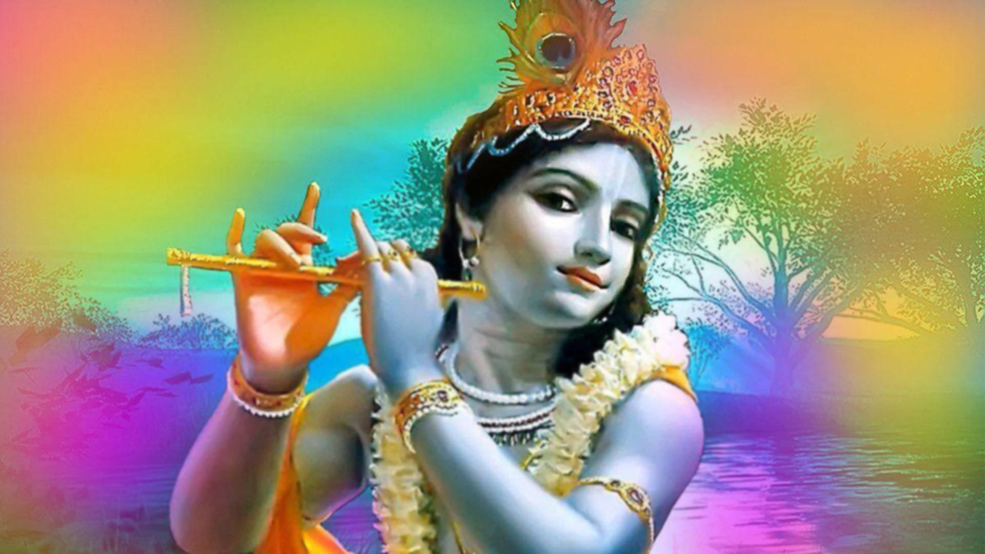 Beautiful Krishna Rainbow Digital Art Wallpaper