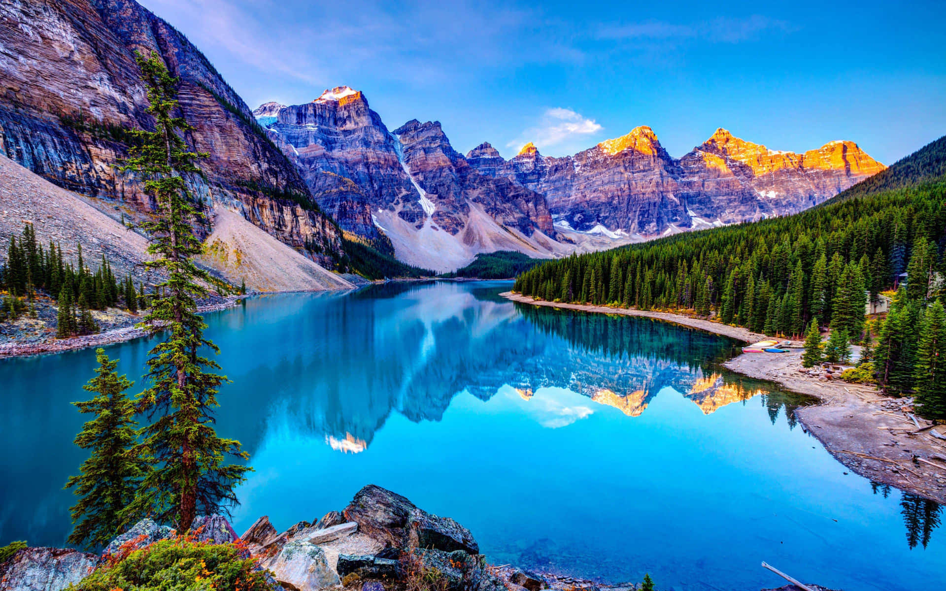 Beautiful Lake Moraine In Alberta Canada Wallpaper