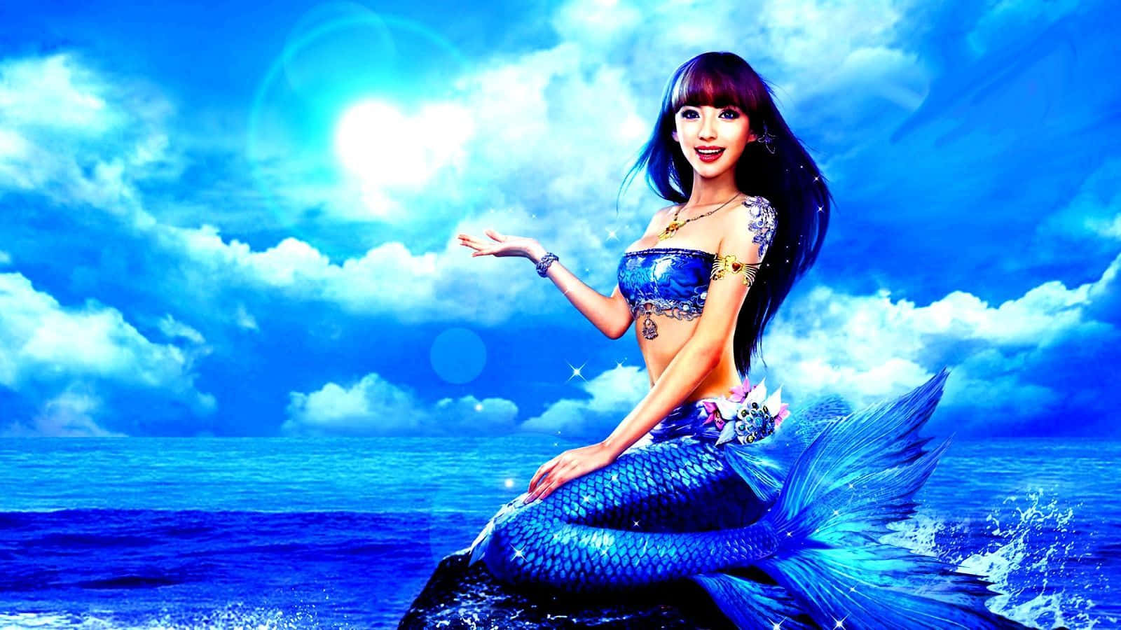 Beautiful Bright Blue Mermaid Wallpaper