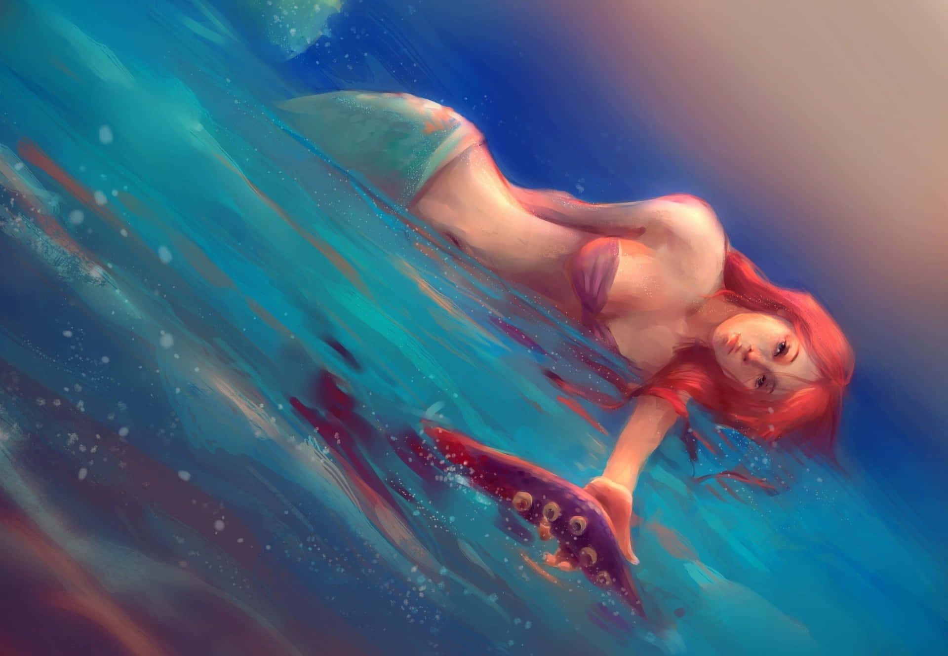 Enjoy the beauty of the ocean with this captivating portrait of a beautiful mermaid Wallpaper