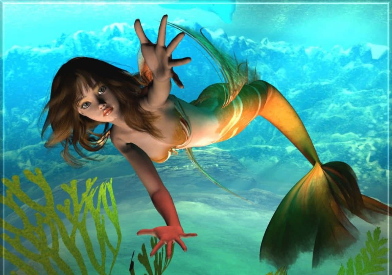 A Beautiful Mermaid in a Glistening Lagoon Wallpaper