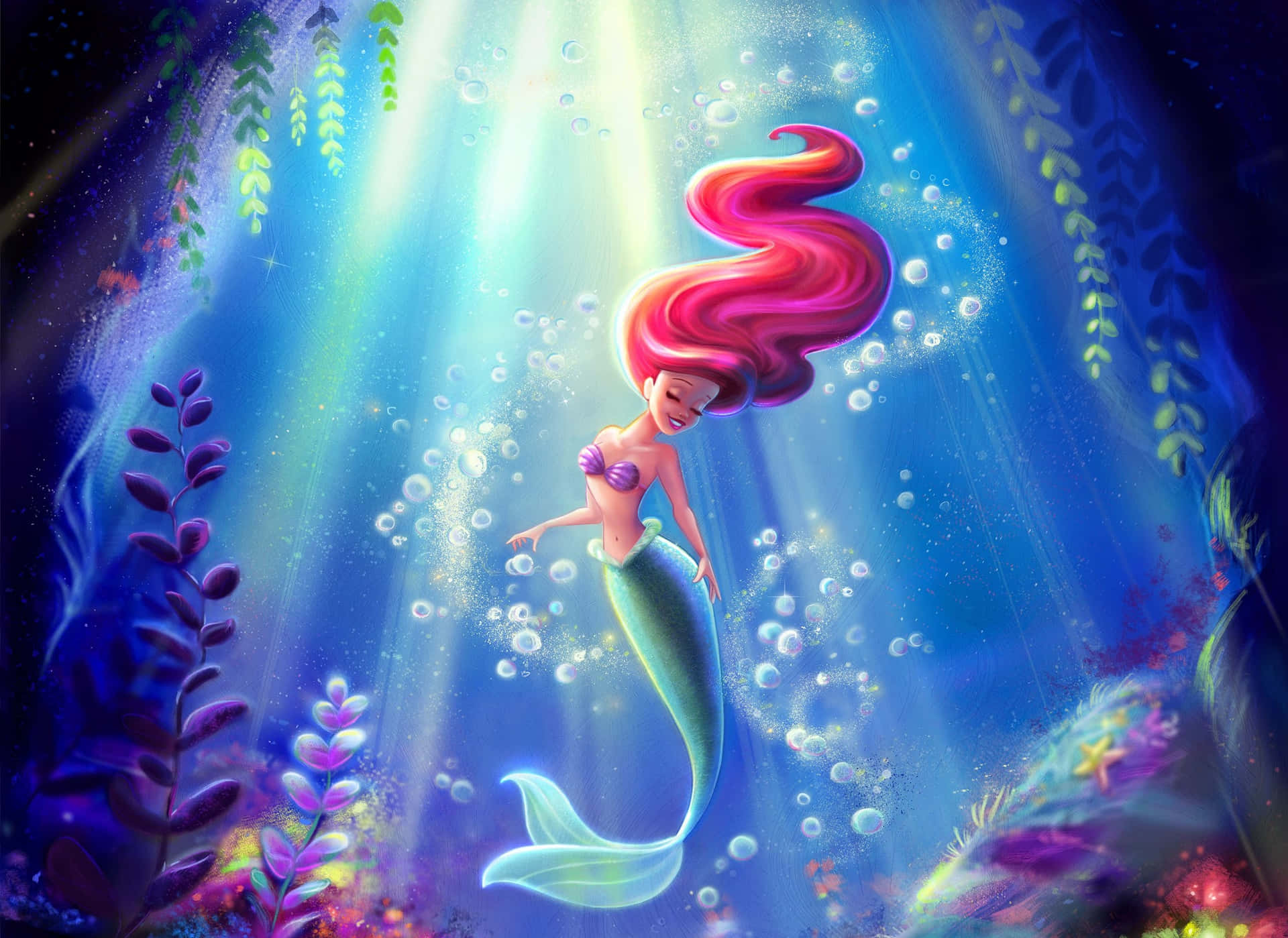 "This beautiful mermaid looks out over the open sea." Wallpaper