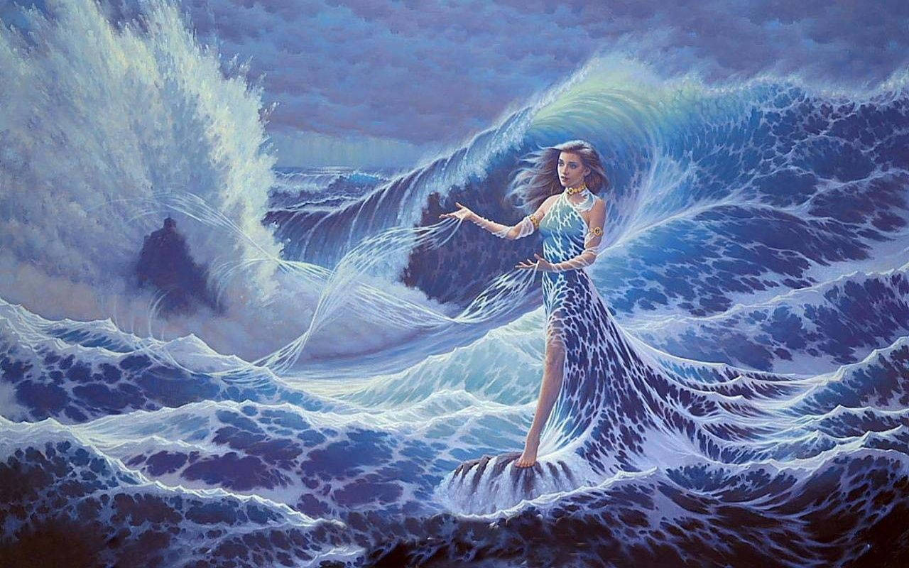 Beautiful Mermaid Sea Waves Wallpaper