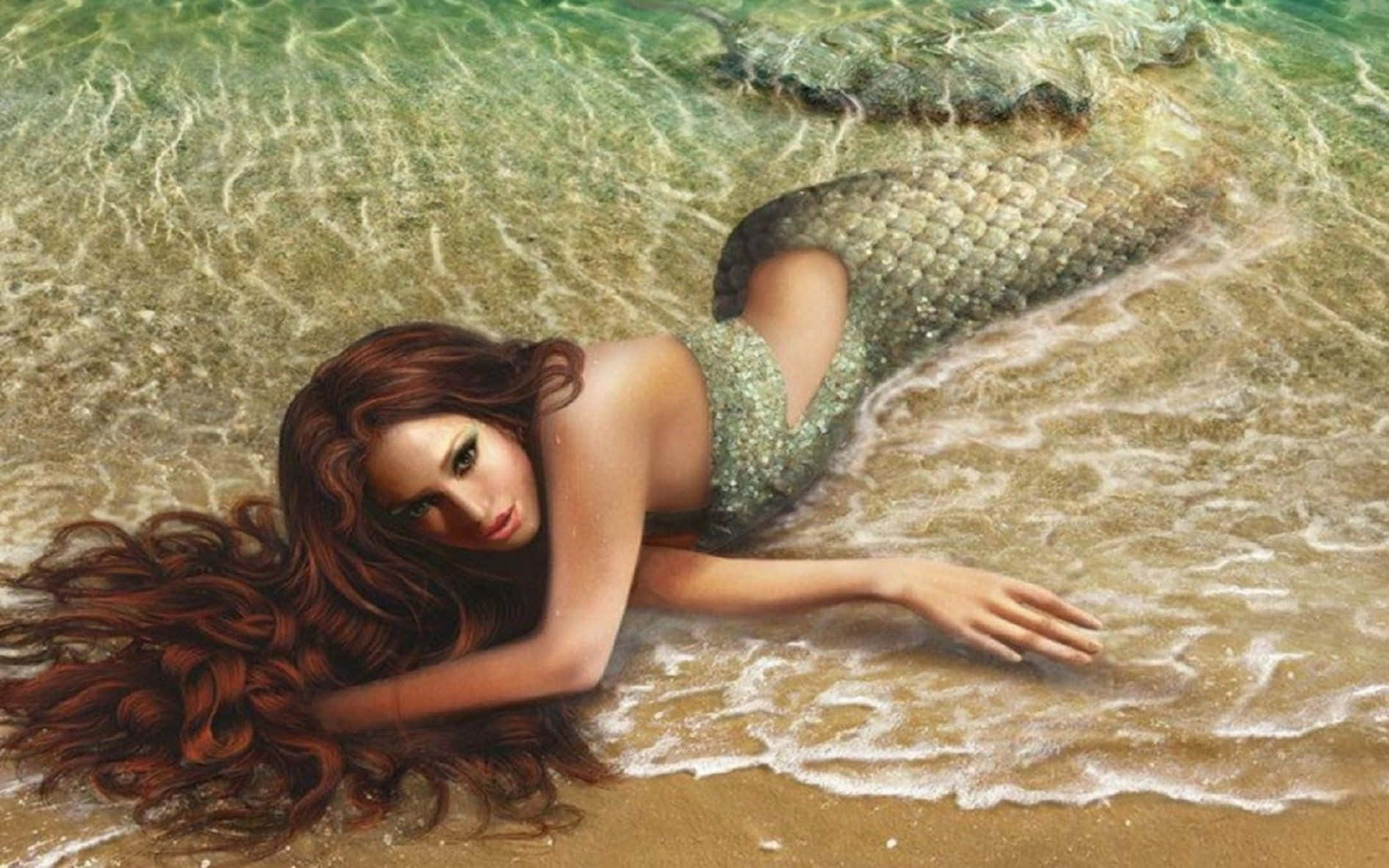 "A beautiful siren of the sea, the mermaid knows no bounds." Wallpaper