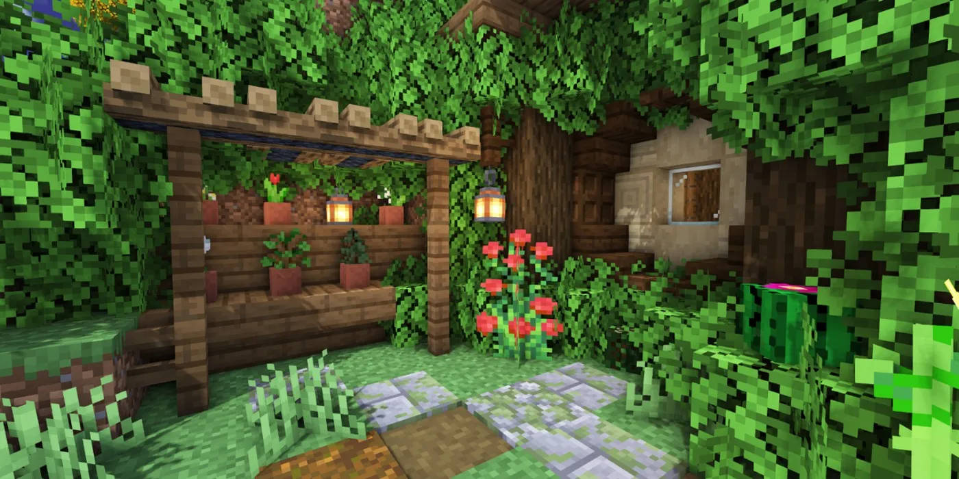 Beautiful Minecraft Cabin Patio Background