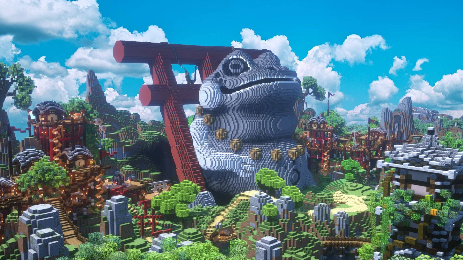 Beautiful Minecraft Giant Frog Statue Wallpaper