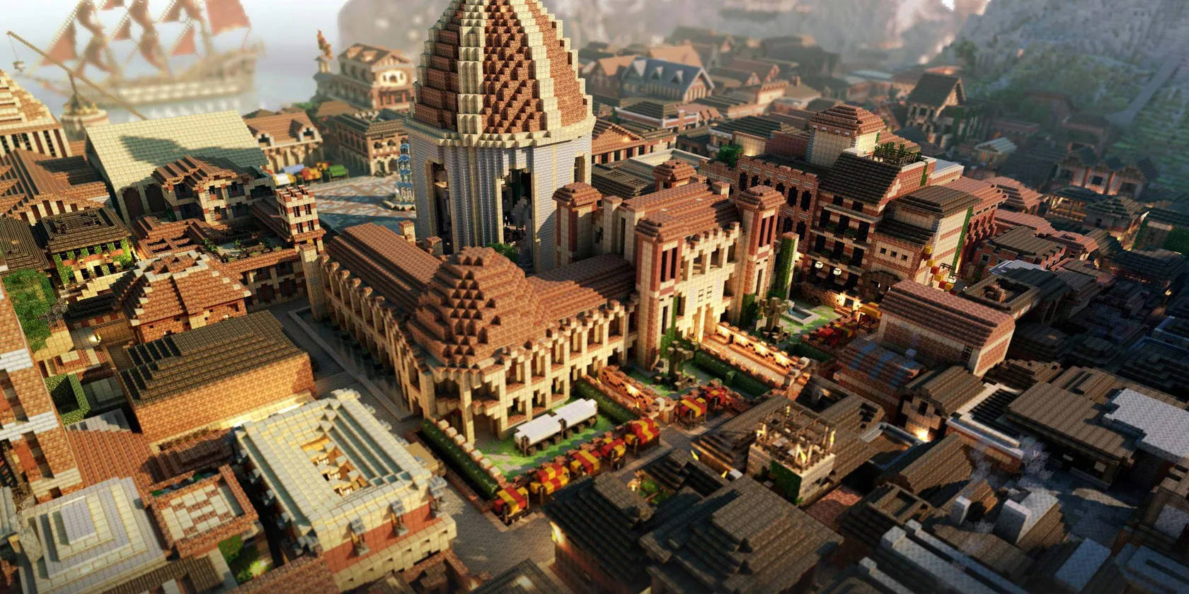 Beautiful Minecraft Old European Town Background