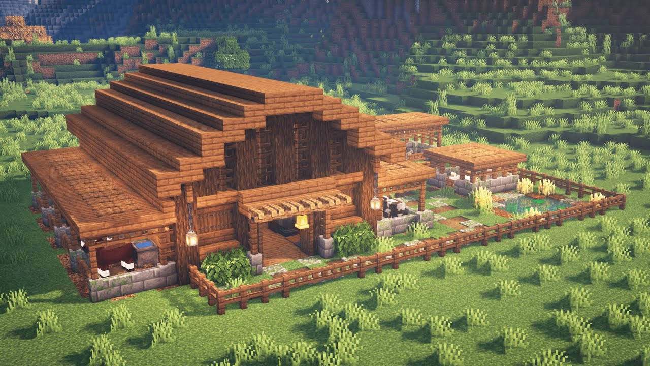 Beautiful Minecraft Wood Barn Background