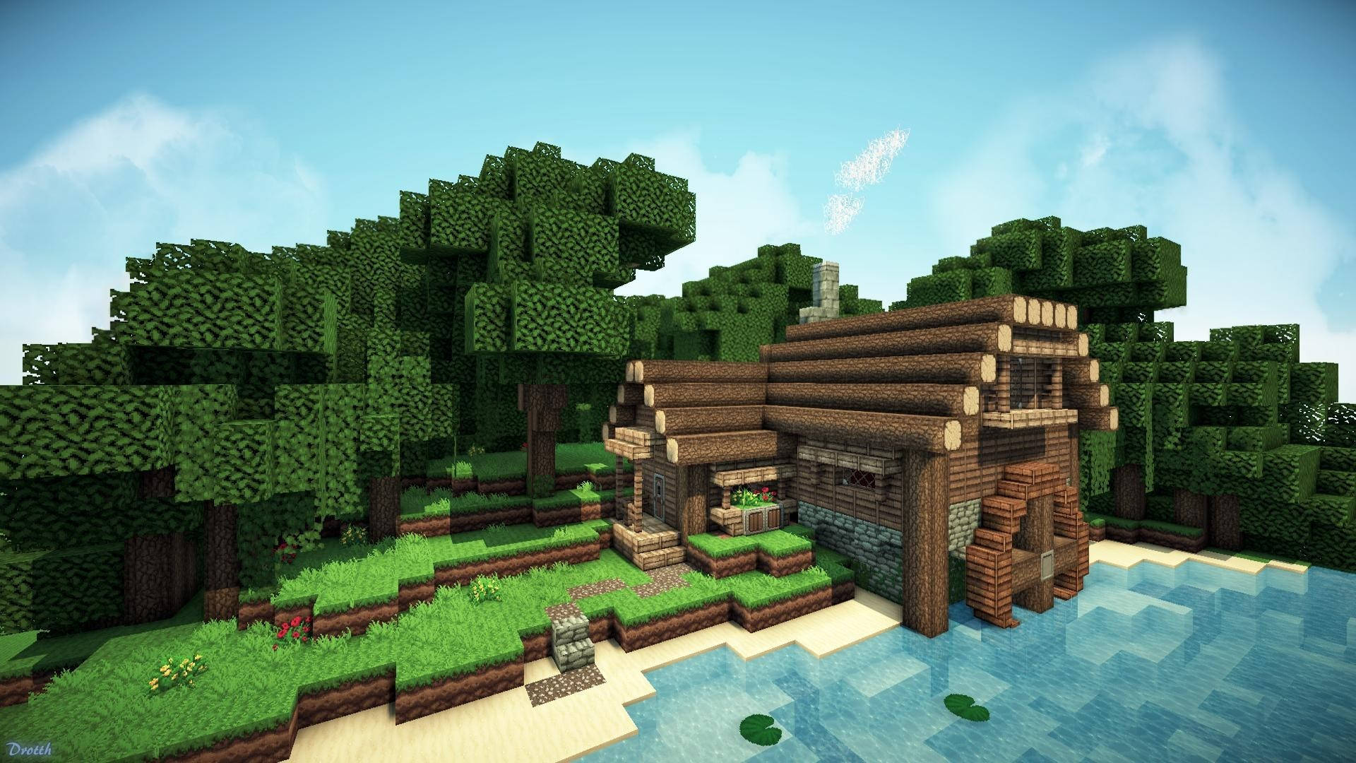 Beautiful Minecraft Wood Cabin Wallpaper
