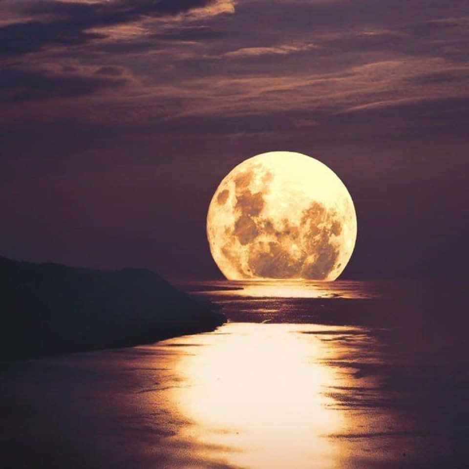 Unospettacolare Paesaggio Notturno Illuminato Da Una Luna Straordinariamente Bella