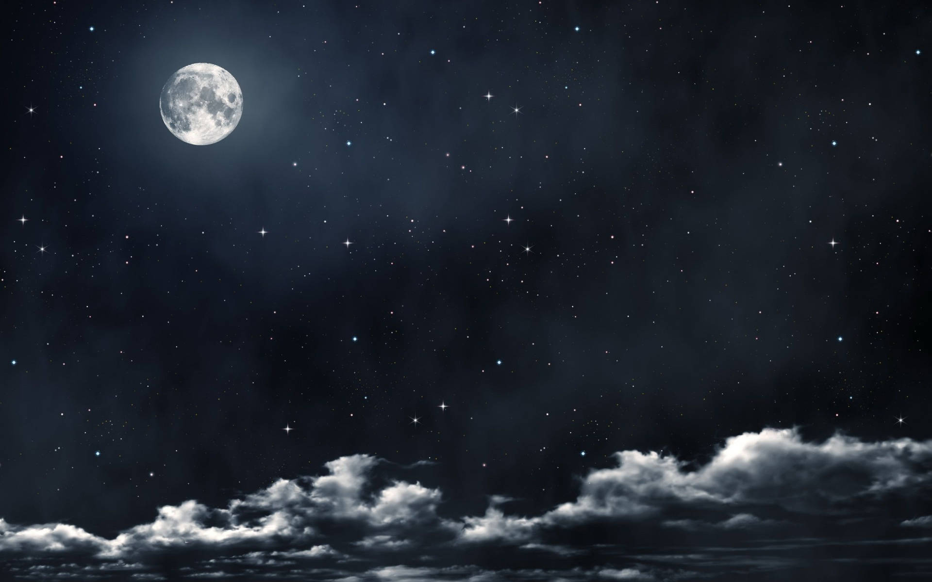Beautiful Moon And A Starry Night Wallpaper