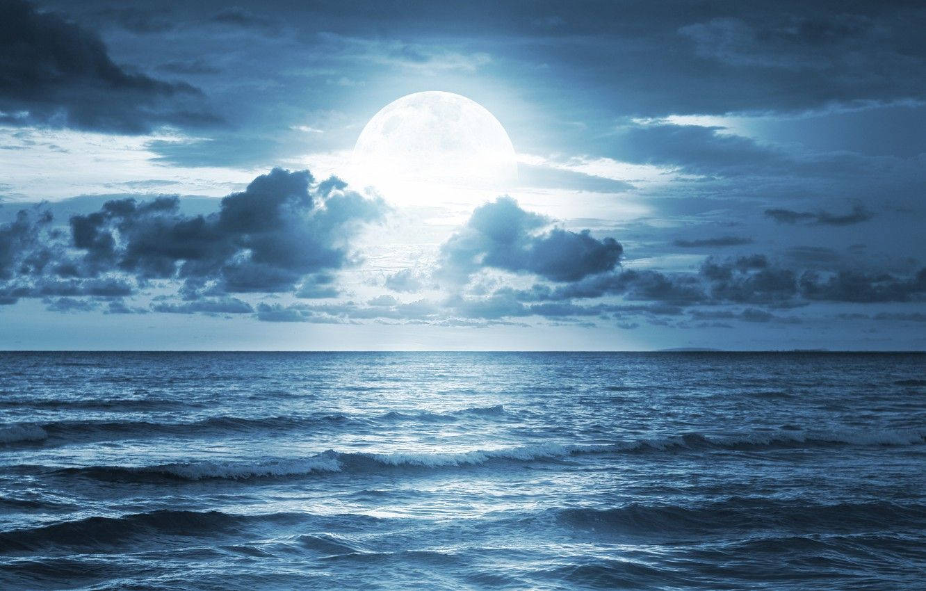 Vackermåne Över Havet. Wallpaper