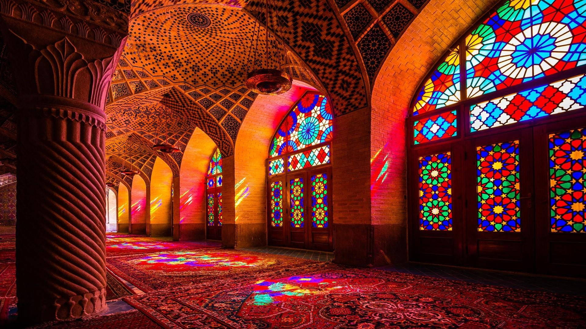 Beautiful Mosque Glowing Stained Glass Background