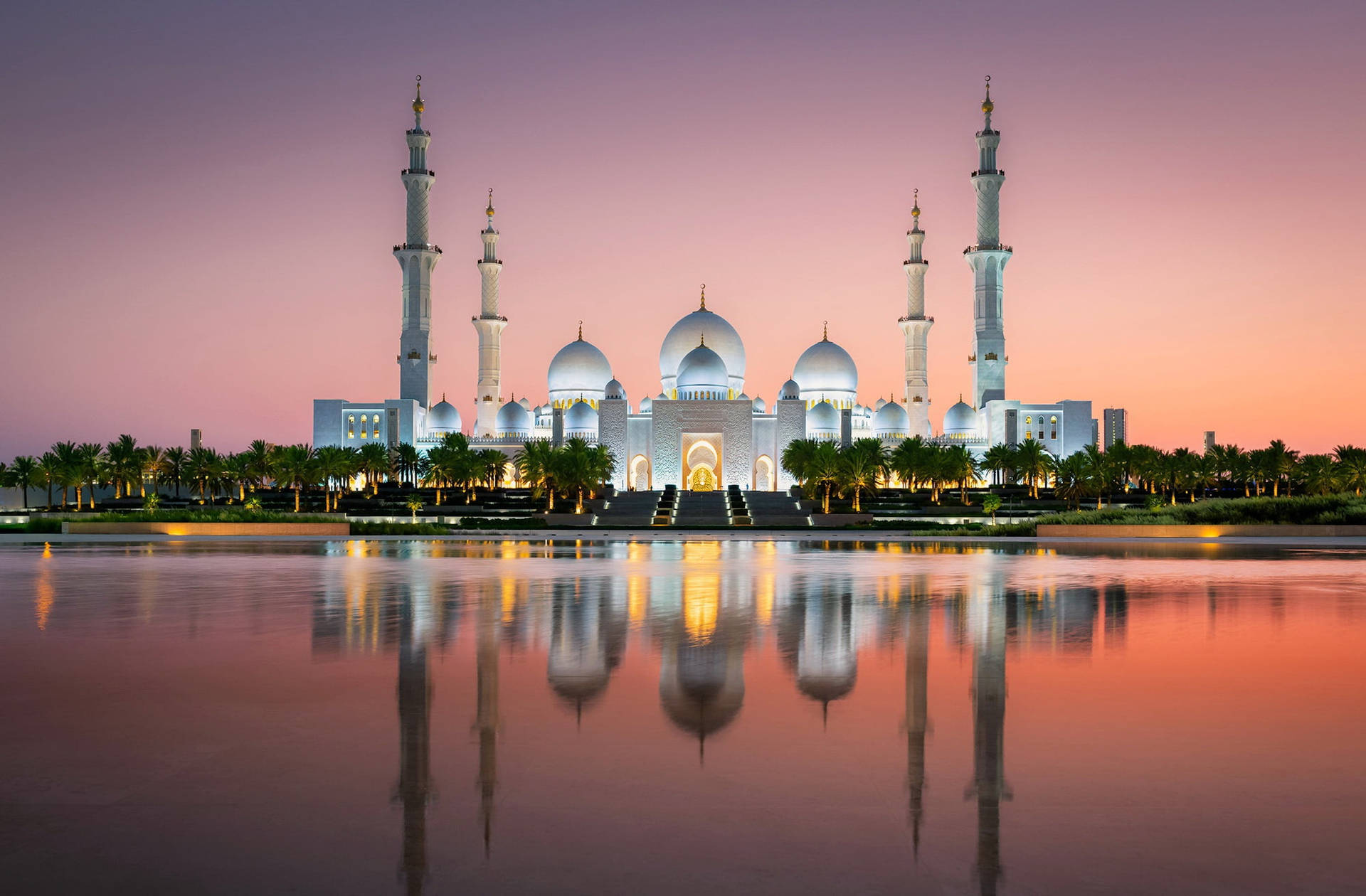 Beautiful Mosque Sheikh Zayed Dusk Background