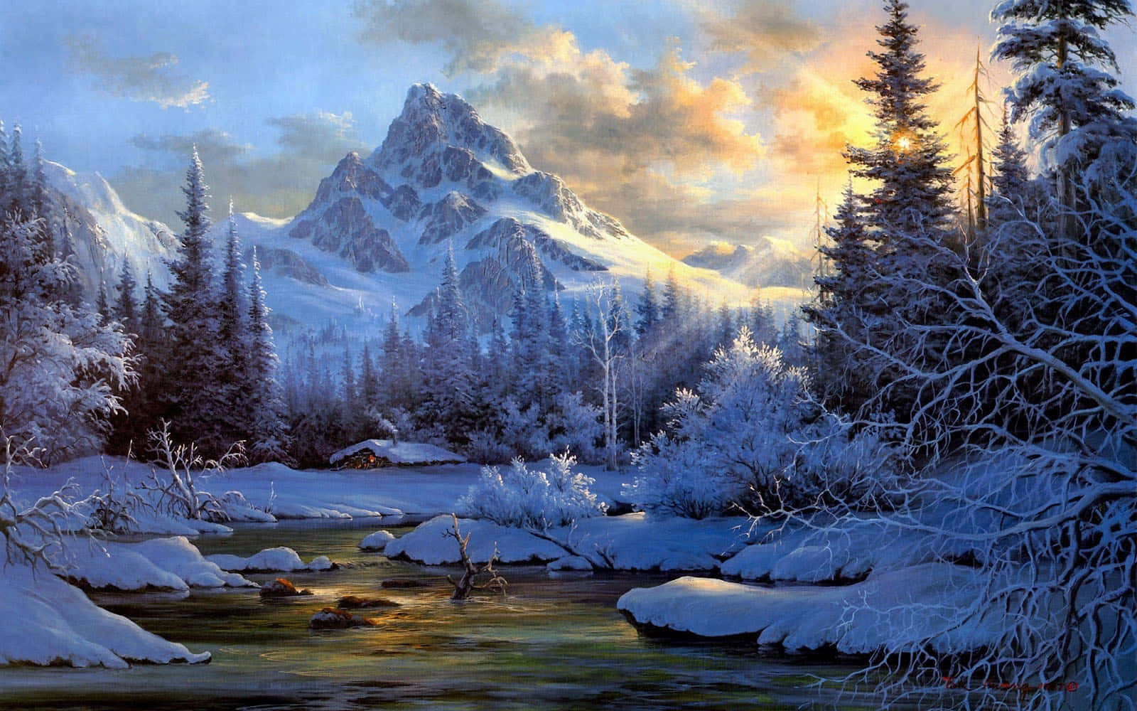 Schneebedecktesweihnachtsbild Von Wunderschönen Bergen