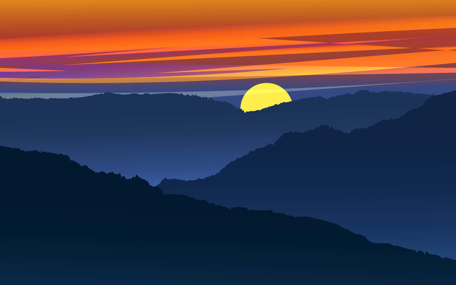 Hermosaimagen Gráfica De La Puesta De Sol En Las Montañas