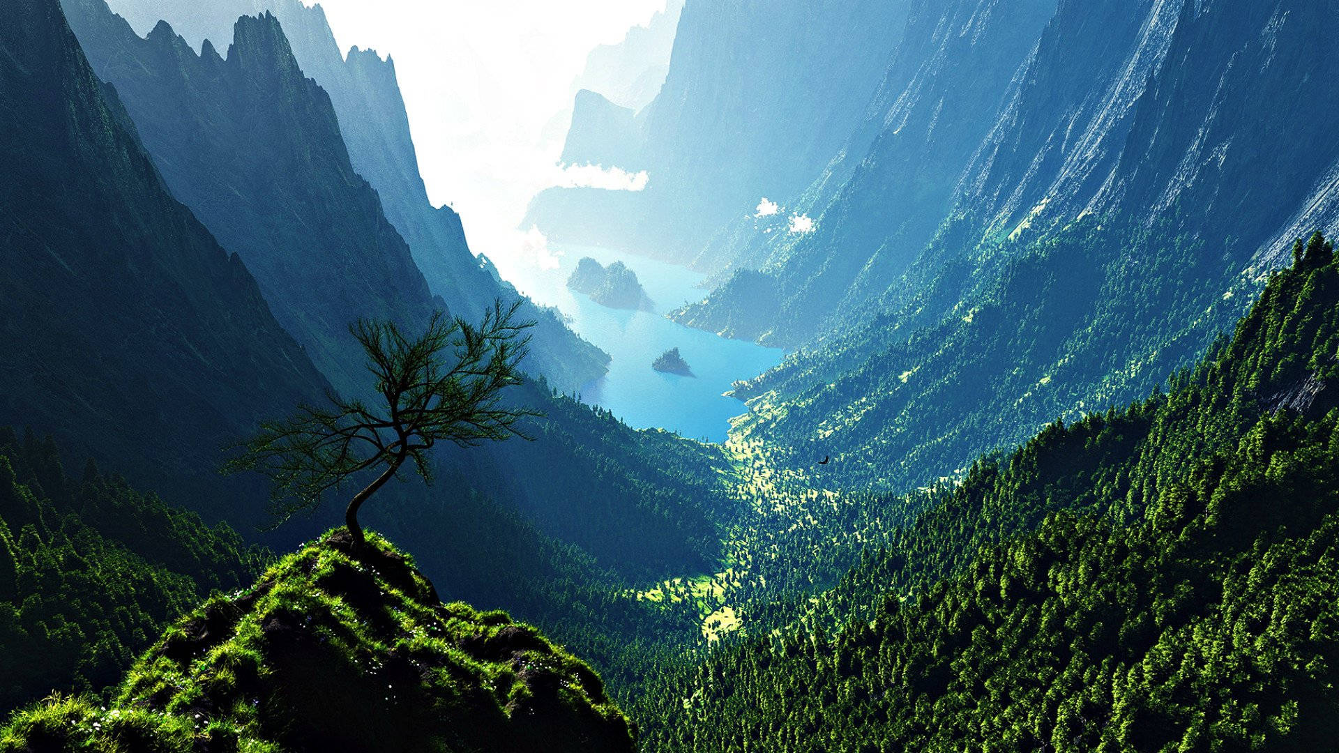 Slap af og nyd udsigten til den smukke bjergflod scenarie! Wallpaper
