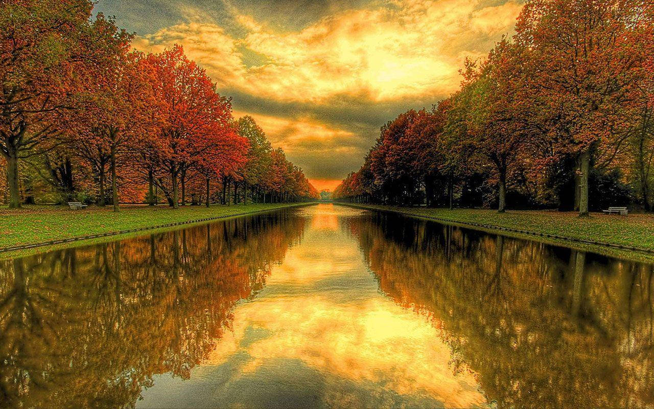 Beautiful Nature Photography Canal Fall Trees Wallpaper