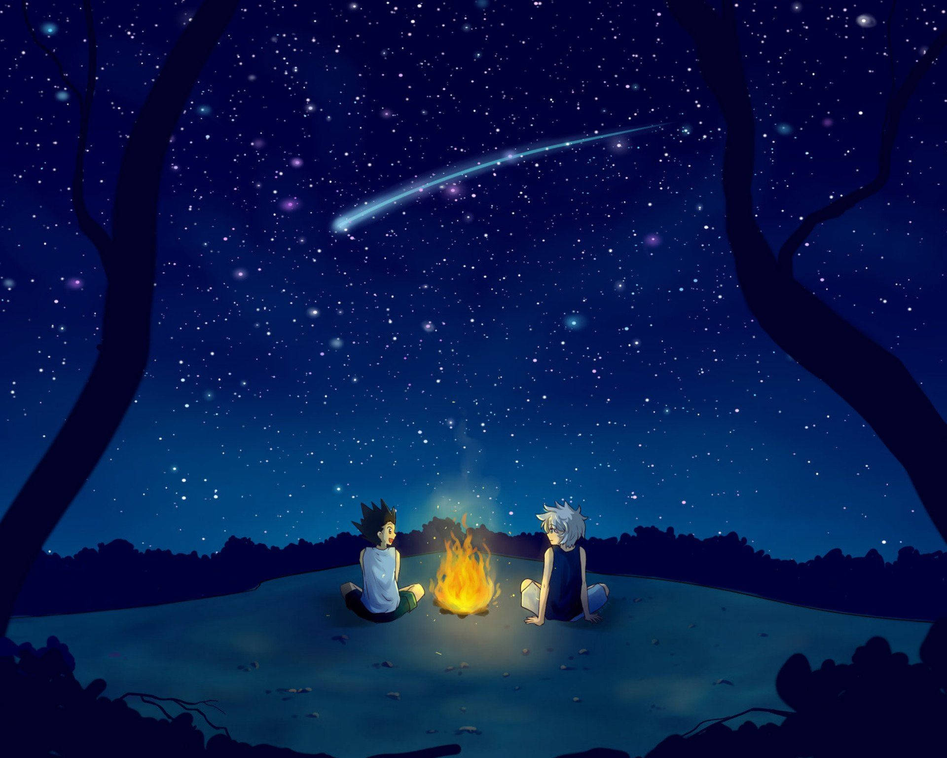 Killua and Gon embracing the beauty of the night Wallpaper