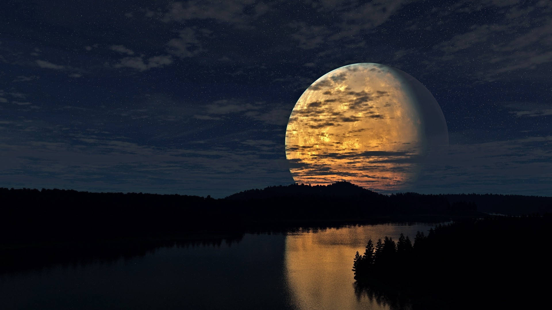 Beautiful Night With The Full Moon Wallpaper